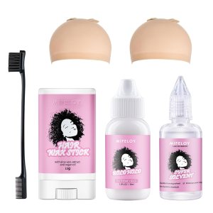 Juego de peluca de encaje frontal de 6 piezas, pegamento invisible de repuesto, removedor de pegamento de peluca, barra de cera para peinar, gorras Juego de peluca de encaje frontal de 6 piezas, pegamento invisible de repuesto, removedor de pegamento de peluca, barra de cera para peinar, gorras