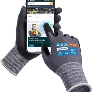 KAYGO Guantes de trabajo de seguridad con revestimiento de nitrilo de microespuma, 3 pares KG18NB, guantes de nailon de punto sin costuras con dedos KAYGO Guantes de trabajo de seguridad con revestimiento de nitrilo de microespuma, 3 pares KG18NB, guantes de nailon de punto sin costuras con dedos