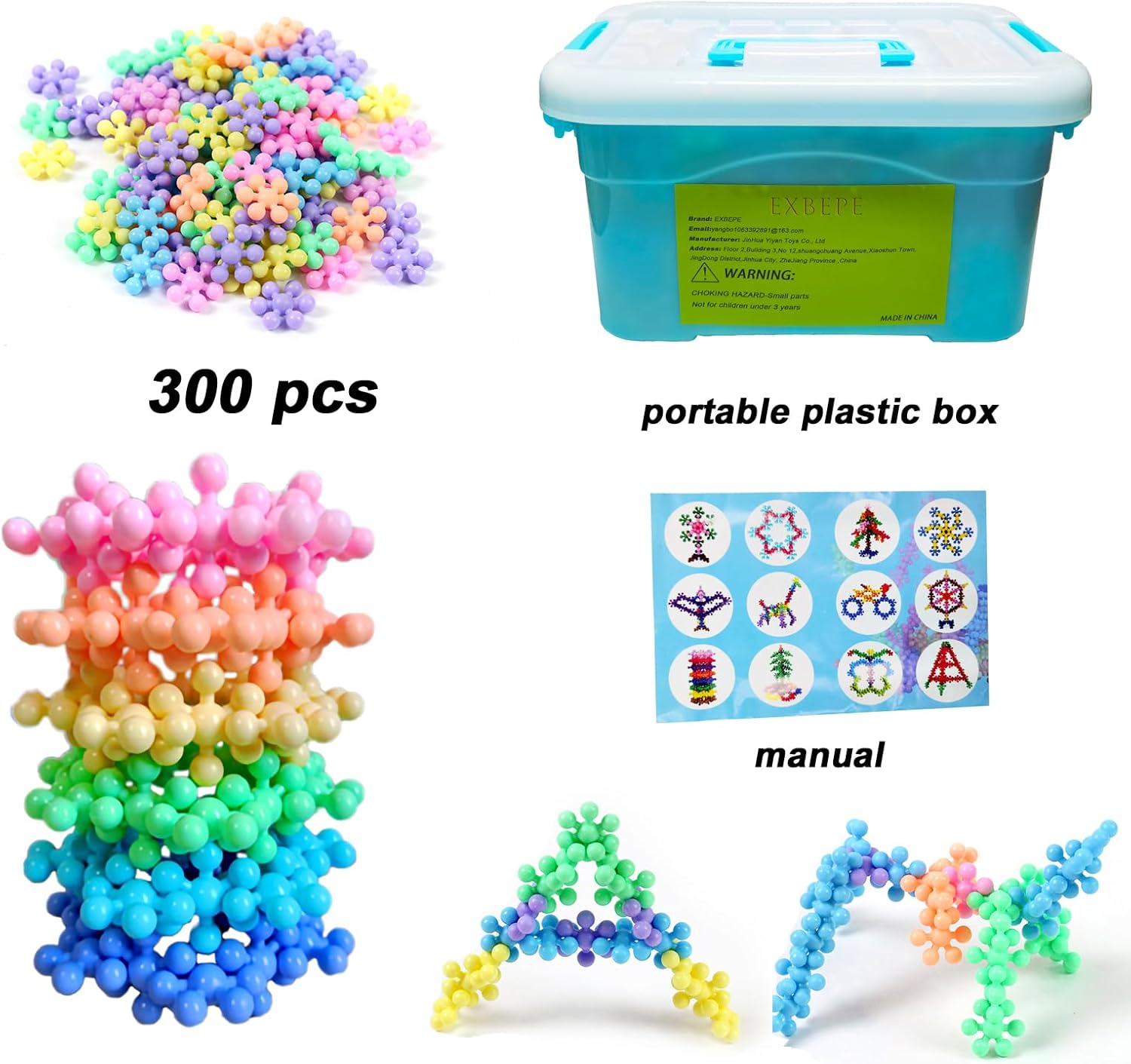 EXBEPE Bloques de construcción entrelazados, 300 piezas, color macarrón, juego STEM para niños, ladrillos de construcción de ciruela, lluvia de