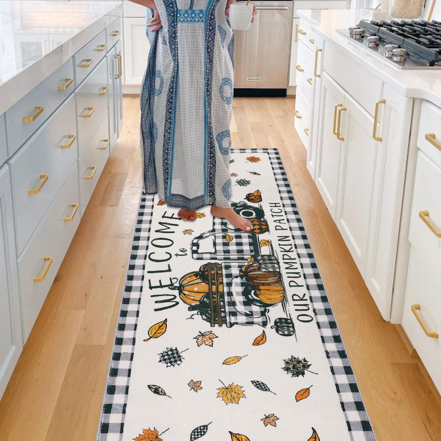 Homcomoda Alfombra de pasillo de granja de 2 x 6 pies, antideslizante, hojas de arce para otoño, alfombra de pasillo de cocina, alfombra lavable