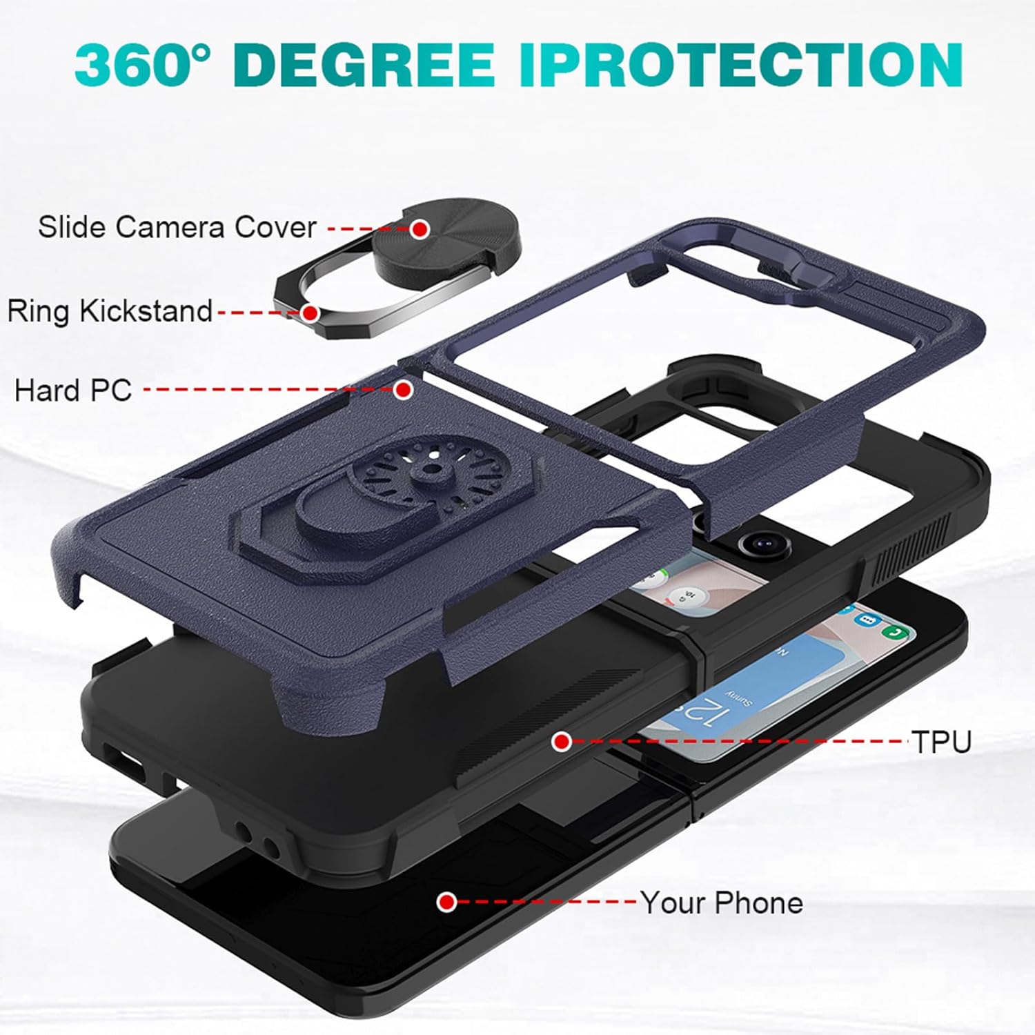 Ailiber Funda para teléfono Galaxy Z Flip 5, funda Samsung Galaxy Z Flip5 con protector de pantalla, soporte de anillo para montaje magnético de