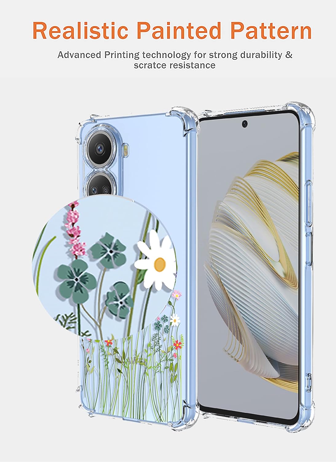OEURVQO Funda transparente para Huawei Nova 10 SE, diseño floral suave, TPU a prueba de golpes, antiarañazos, funda protectora para Huawei Nova 10