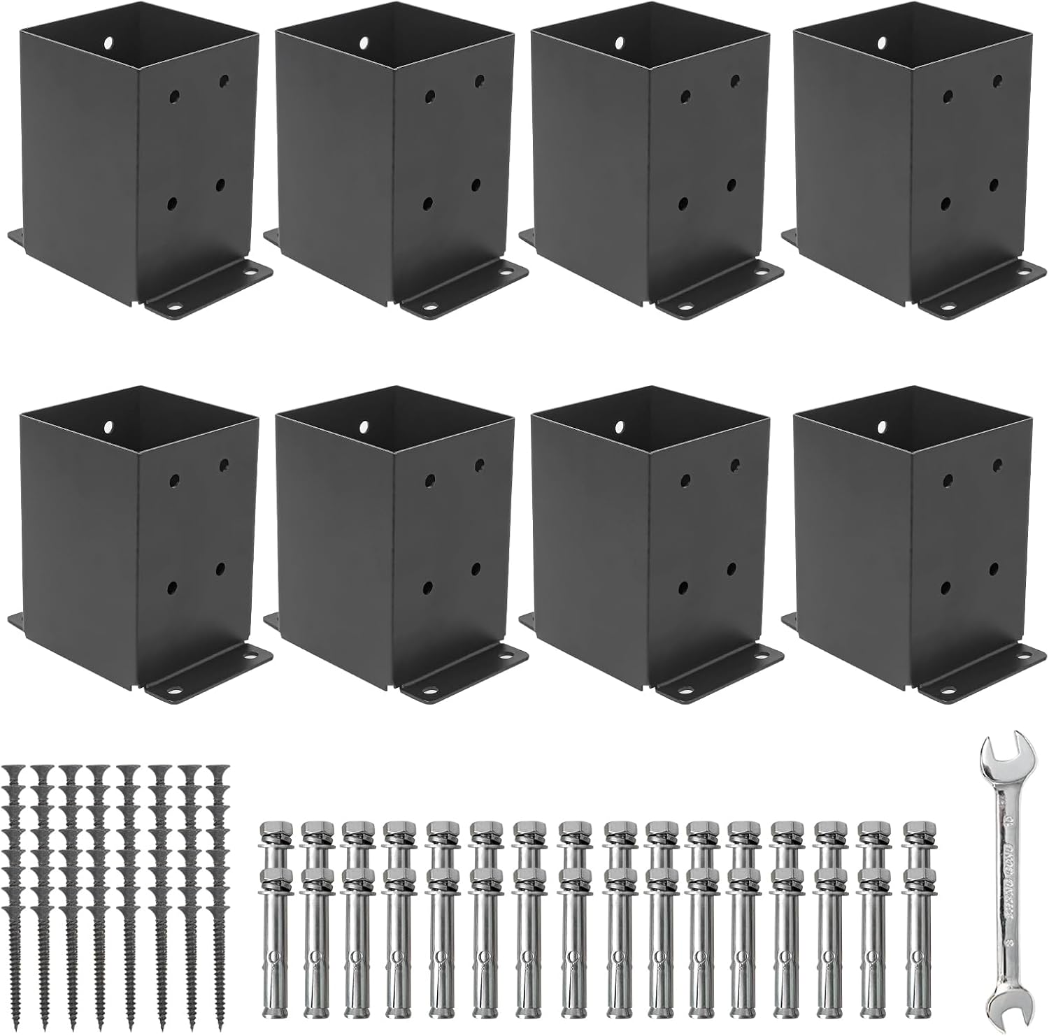 Nrspp Base de poste de 4 x 4, 8 piezas (tamaño interior de 3.5 x 3.5 pulgadas), soporte de poste de pérgola para valla de madera, anclaje de poste