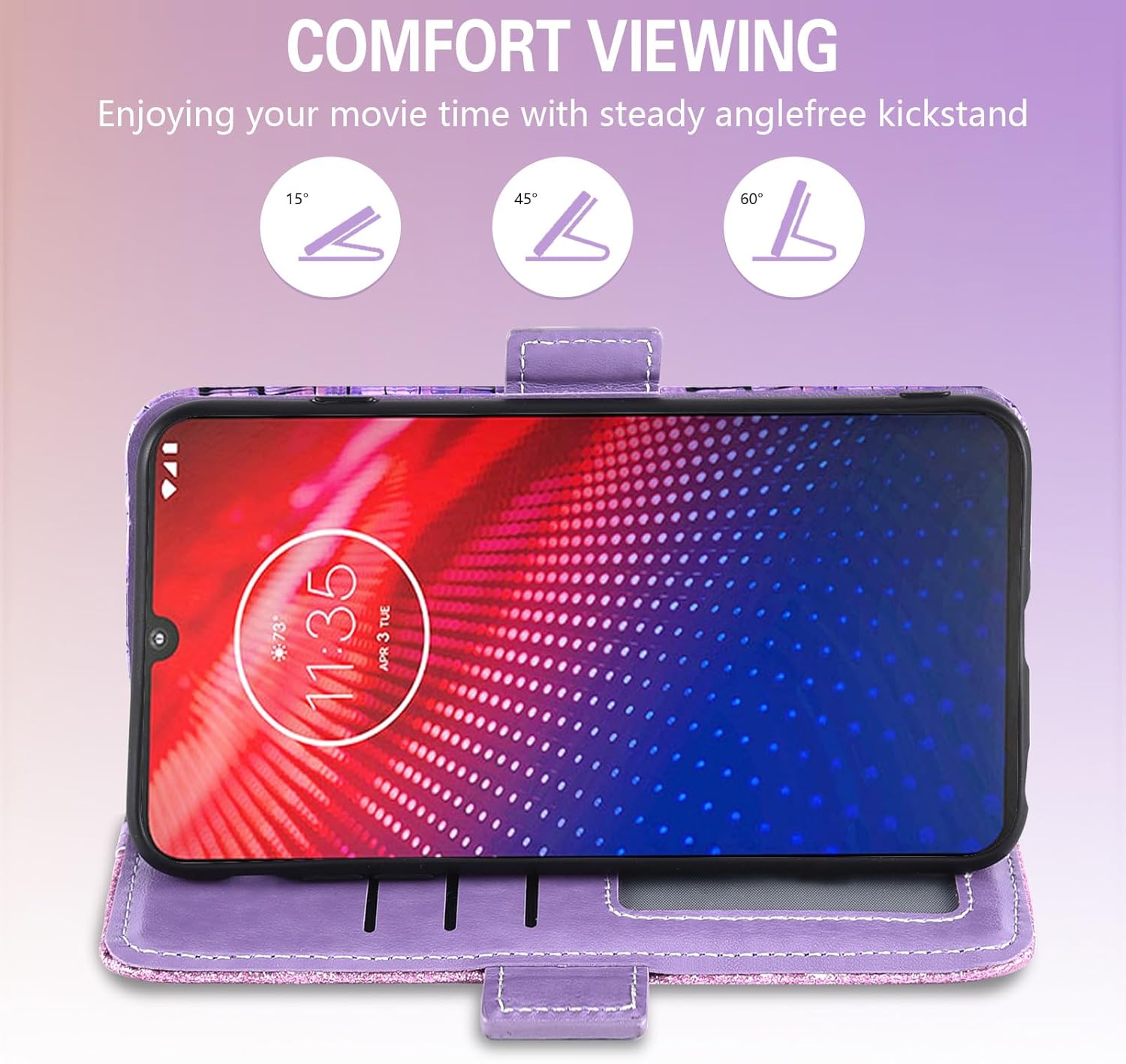 Asuwish Funda de teléfono para Moto Z4Moto Z 4 PlayMotoZ4 Force Funda tipo cartera con protector de pantalla y tarjetero abatible con purpurina para