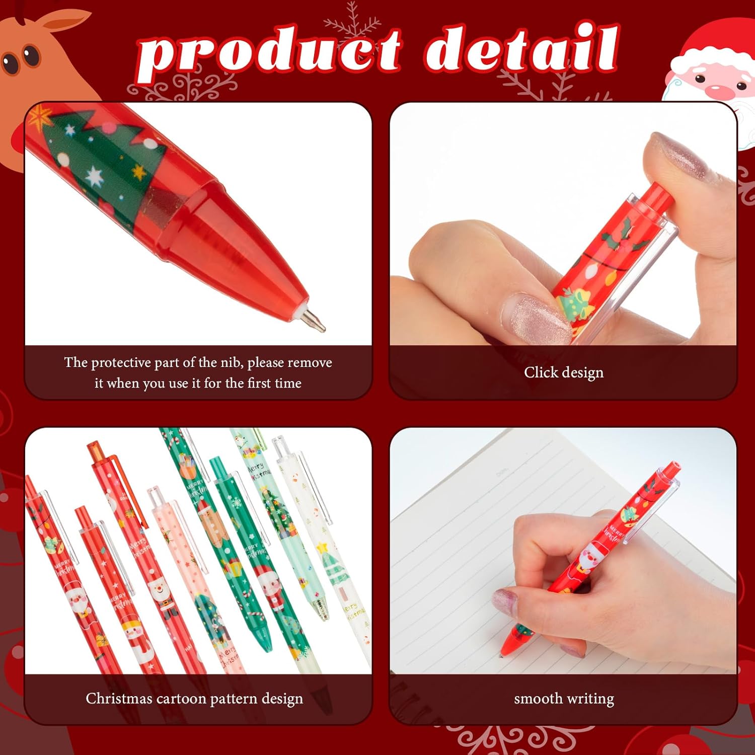 Yeaqee 240 bolígrafos de Navidad a granel retráctiles de Navidad a granel, bolígrafos de tinta de gel, bolígrafos de tinta de gel de dibujos