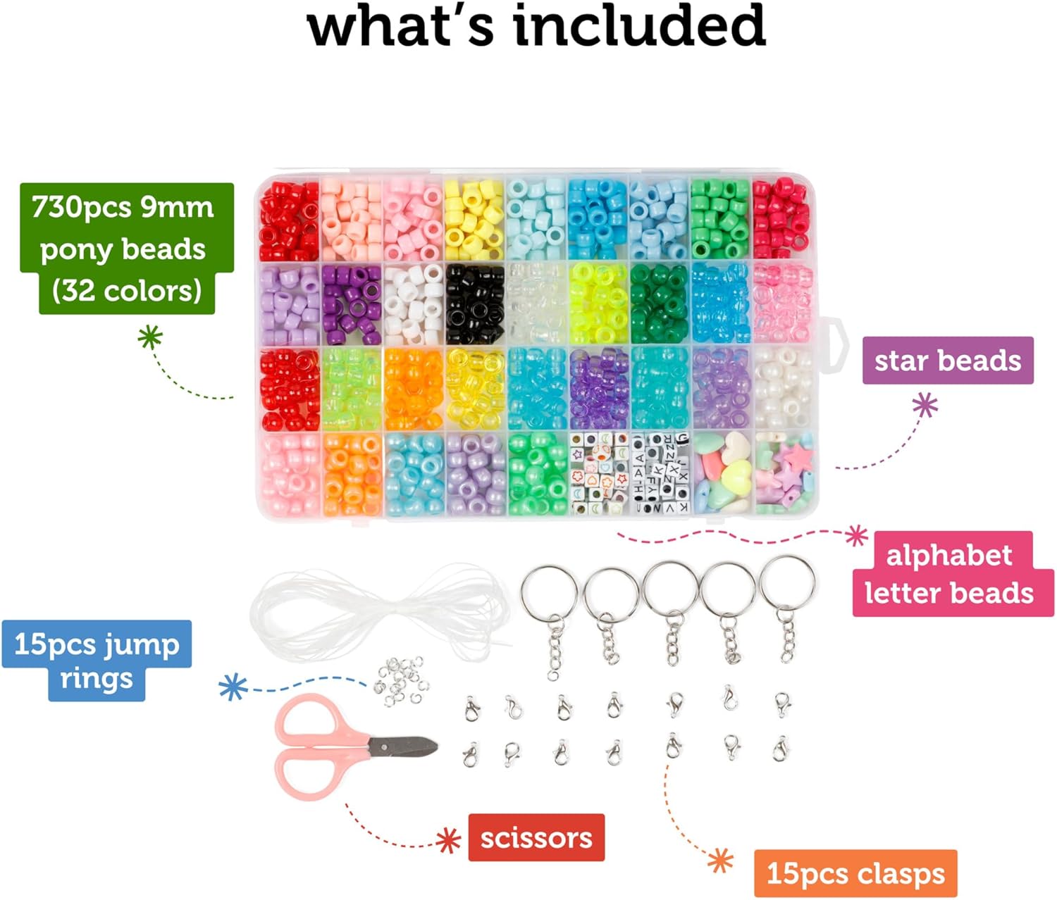Incraftables Cuentas de pony para hacer pulseras de 0.354 in (32 colores). Kit de cuentas de pony arcoíris grandes para joyas y manualidades de