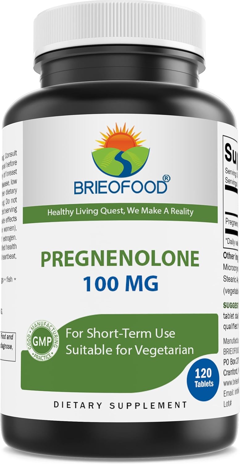 Brieofood Pregnenolone 100 mg 120 tabletas – Suplemento de equilibrio hormonal