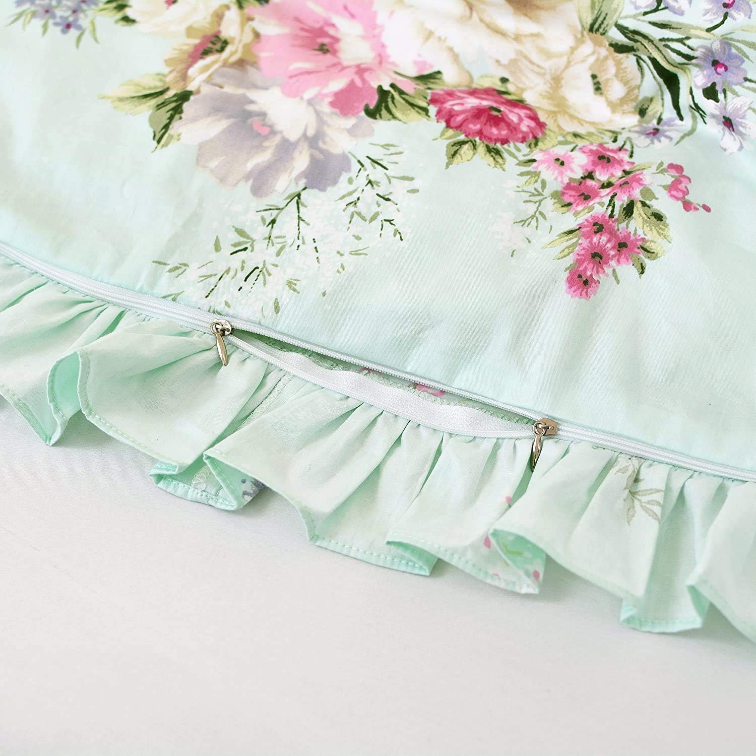 Usning Juego de funda de edredón tamaño Queen, ropa de cama floral verde de 3 piezas, ropa de cama en una bolsa 100% algodón, 100% algodón, 1 funda