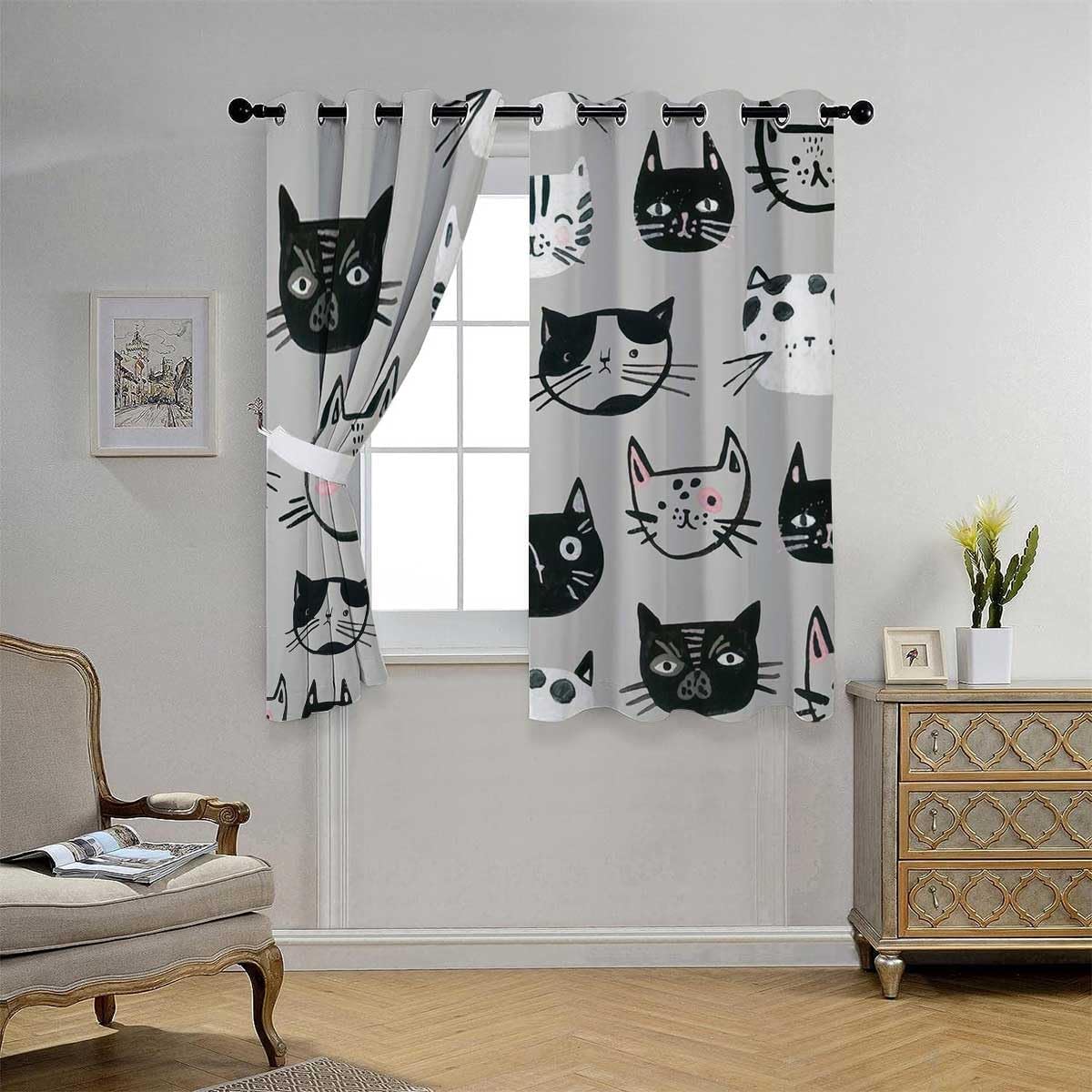 Cortinas – Cubierta opaca corta con ojales nórdicos de gato gris, tela opaca de 63 pulgadas de ancho por 63 pulgadas de largo, 2 paneles