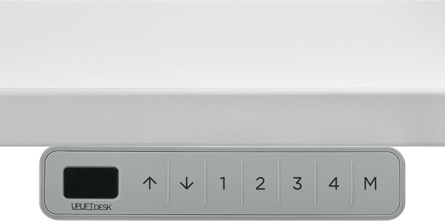 Uplift – Escritorio laminado blanco (48 x 24 pulgadas), escritorio de pie de 2 patas V2, marco en C ajustable comercial (gris), teclado avanzado,