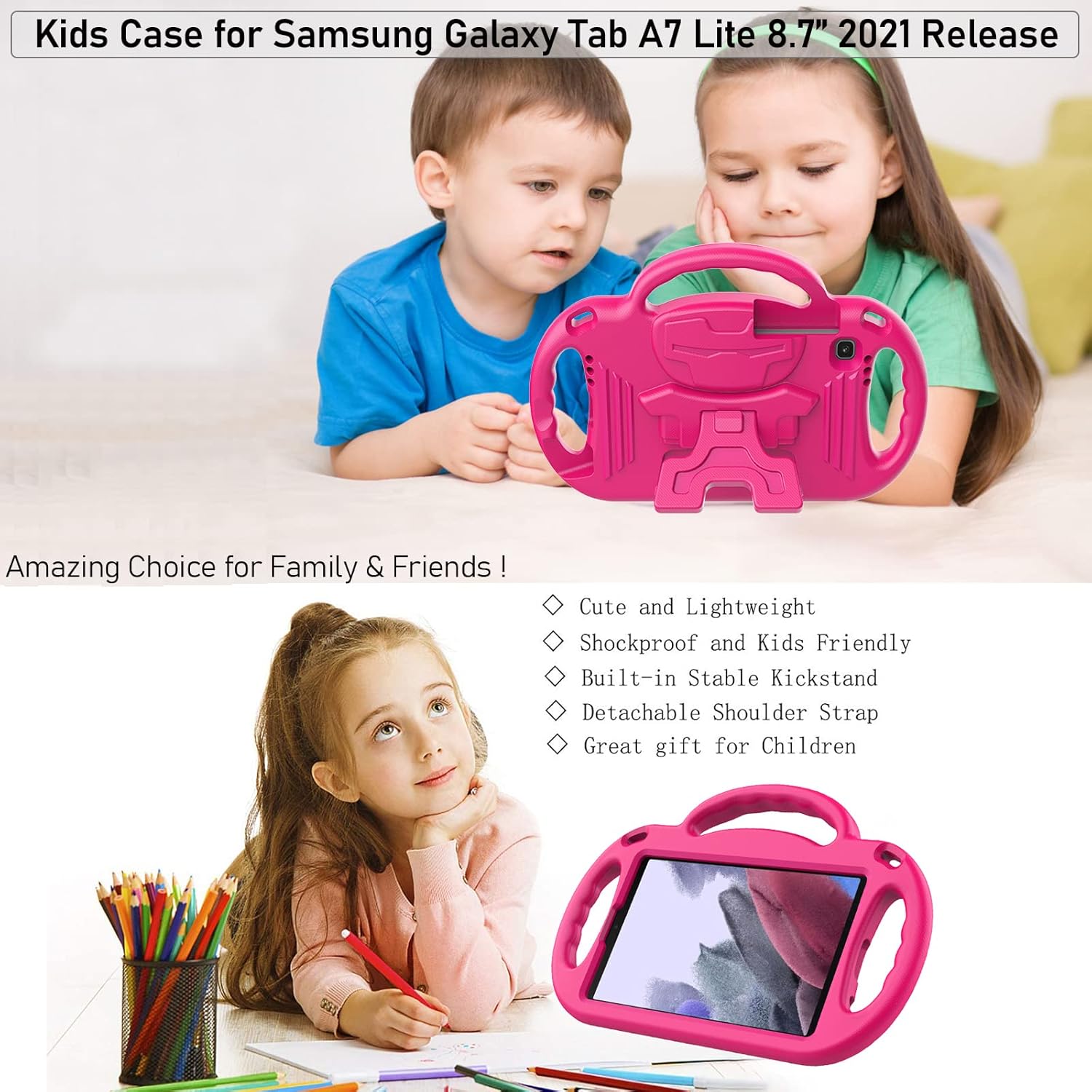 LTROP Funda para niños para Samsung Galaxy Tab A7 Lite de 8.7 pulgadas 2021 (SM-T220T225T227), Galaxy Tab A7 Lite funda para niños, con correa para
