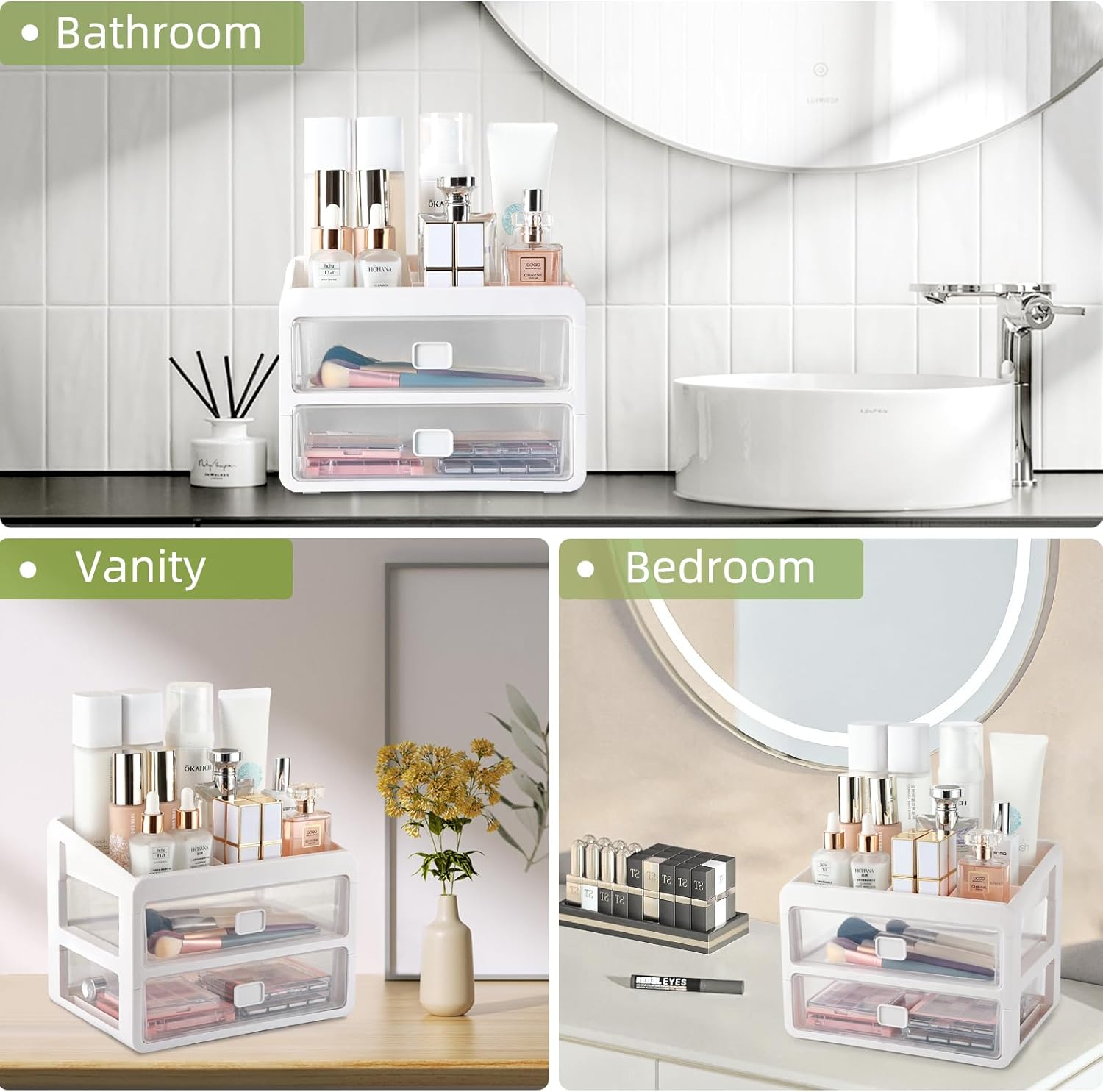 Organizador de maquillaje para tocador, vitrinas de cosméticos, dormitorio, baño, encimera, escritorio, organizador de cosméticos para cuidado de la