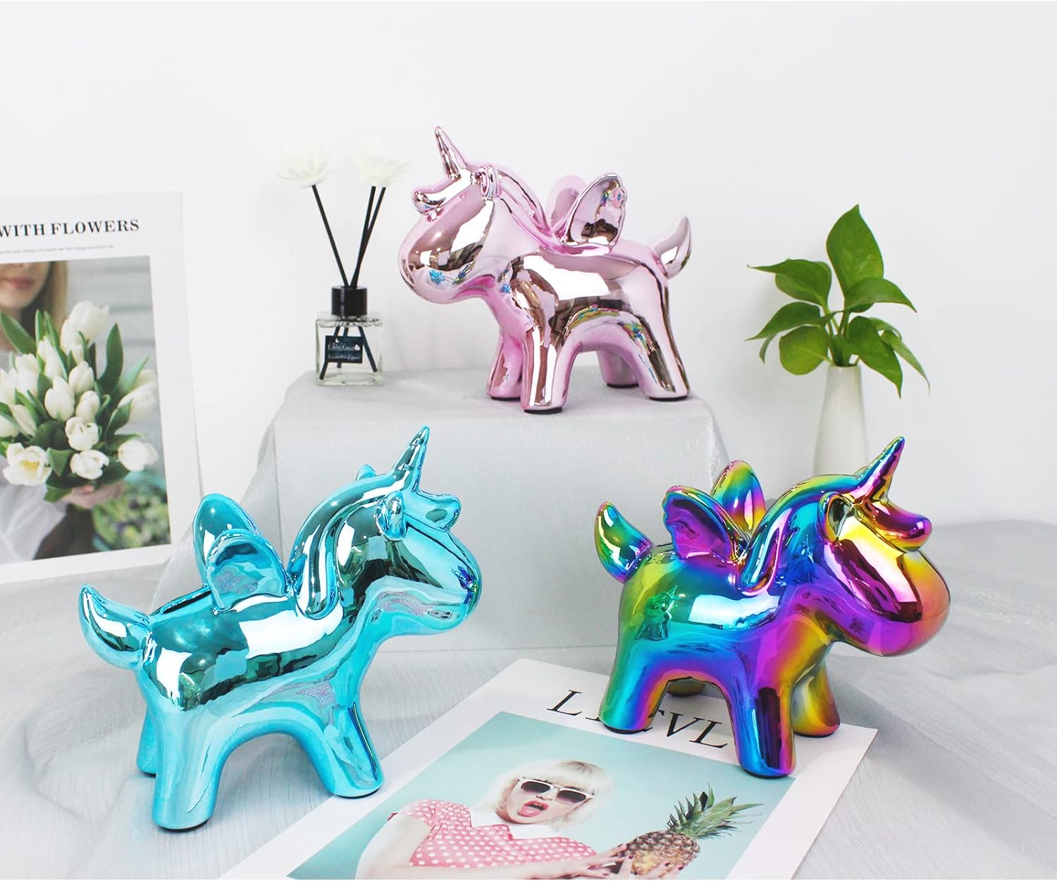 Alcancía de cerámica de unicornio, banco de dinero para ahorrar dinero para niños, bonito banco de monedas decorativo para el hogar, regalos de