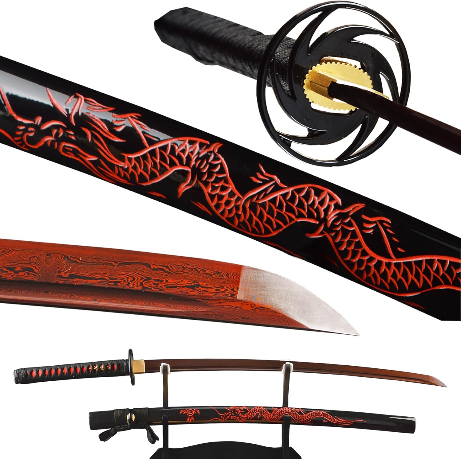 41 inch Hand Forged Japanese Samurai Katana Sword 1095 Carbon SteelDamascus SteelClay Tempering Full Tang Dragon Katana for Man Gift Cosplay