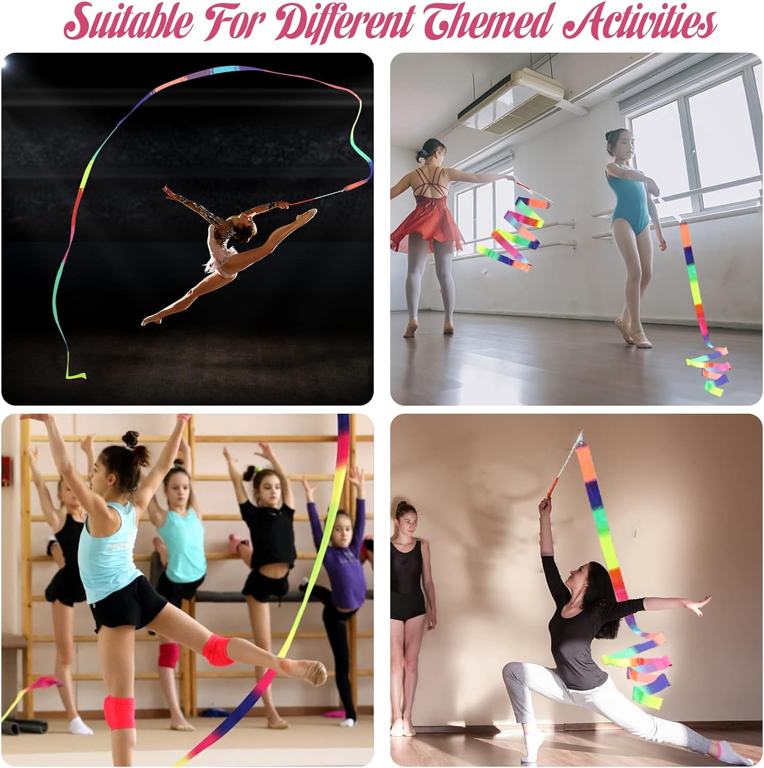2 varitas de cinta para danza de arcoíris para niños, 78.74 pulgadas de cinta rítmica de gimnasia con varilla, cinta de arcoíris suave para danza
