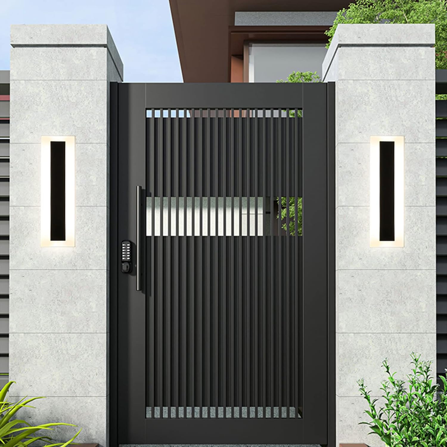 LamQee Lámpara de pared moderna para exteriores para casa, luces lineales de porche y patio, tira larga LED, lámpara de montaje en pared, lámpara