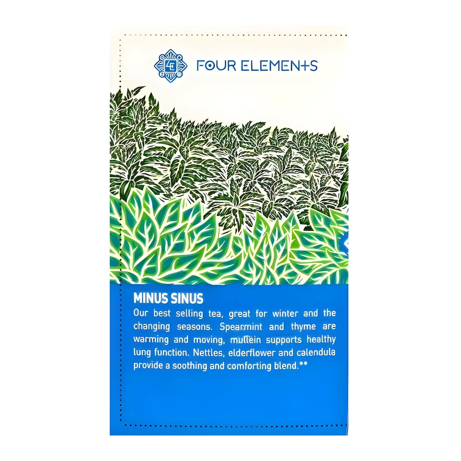 Four Elements 4E Minus Sinus Tea – Té de hierbas orgánicas, mezclado deliciosamente con menta verde, gordolobo y tomillo -16 bolsitas de té, 1.2 oz
