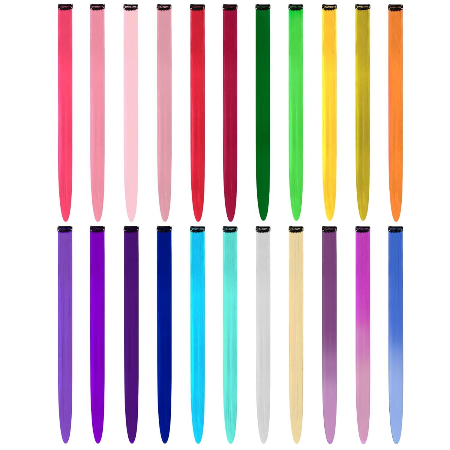 22 extensiones de cabello de colores con clip, accesorios de 22 pulgadas de largo, lacias, resistentes al calor, sintéticas, para fiestas de