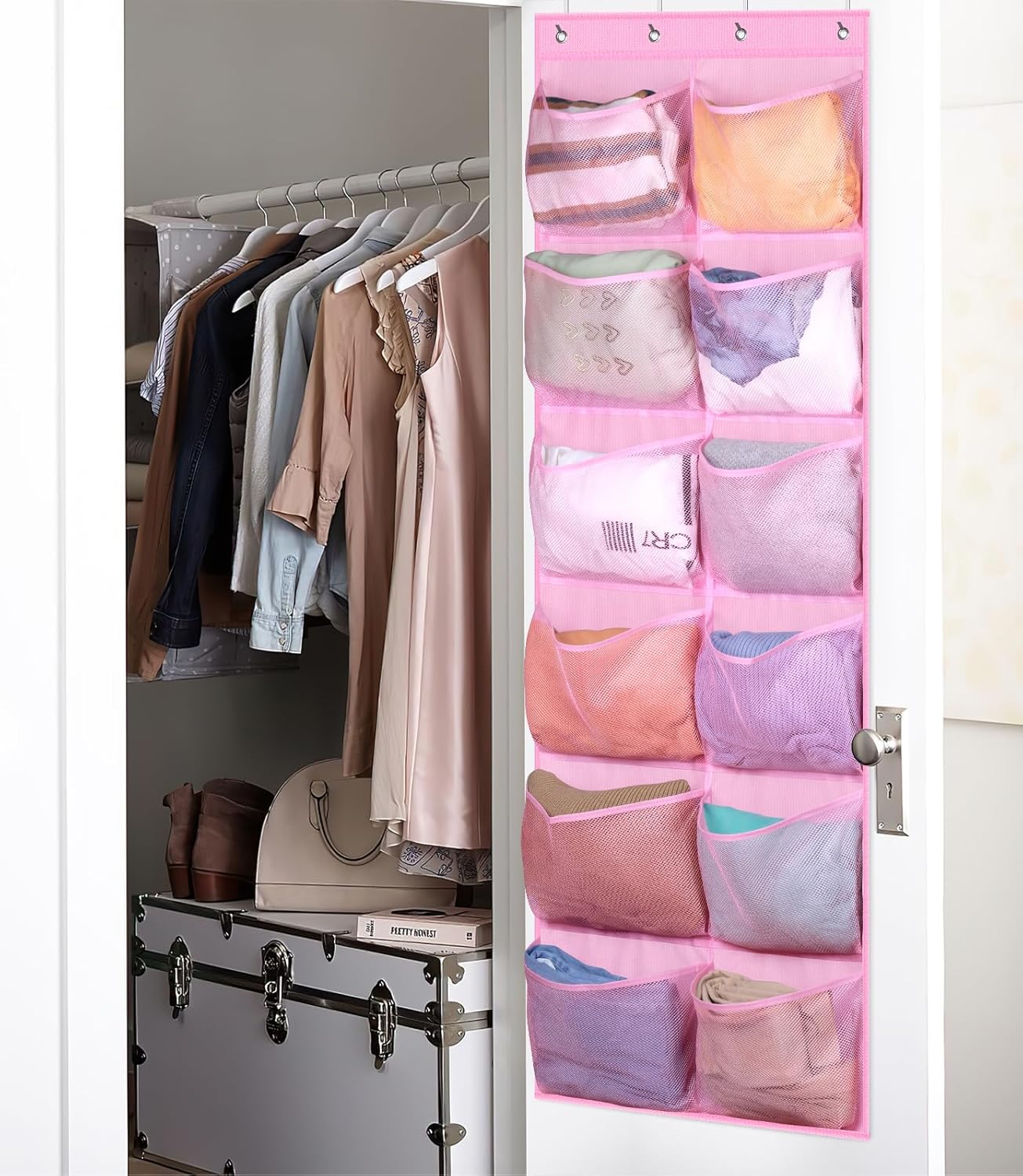 KIMBORA 12 bolsillos grandes de malla sobre la puerta, organizador de zapatos para armario, zapatero colgante para puerta, colgador de zapatos,