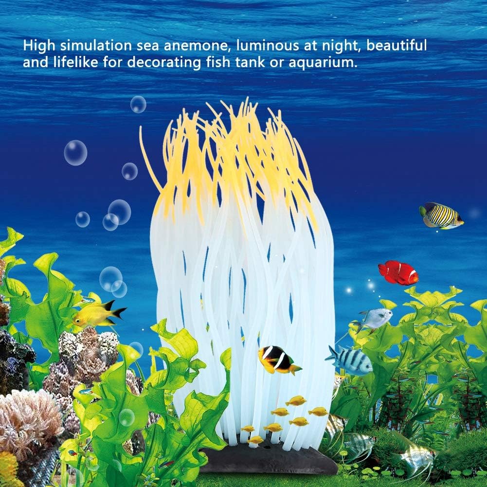 AYNEFY Decoración artificial para acuario, simulación de silicona luminosa de anémona de mar, planta de coral artificial, anémona de mar de