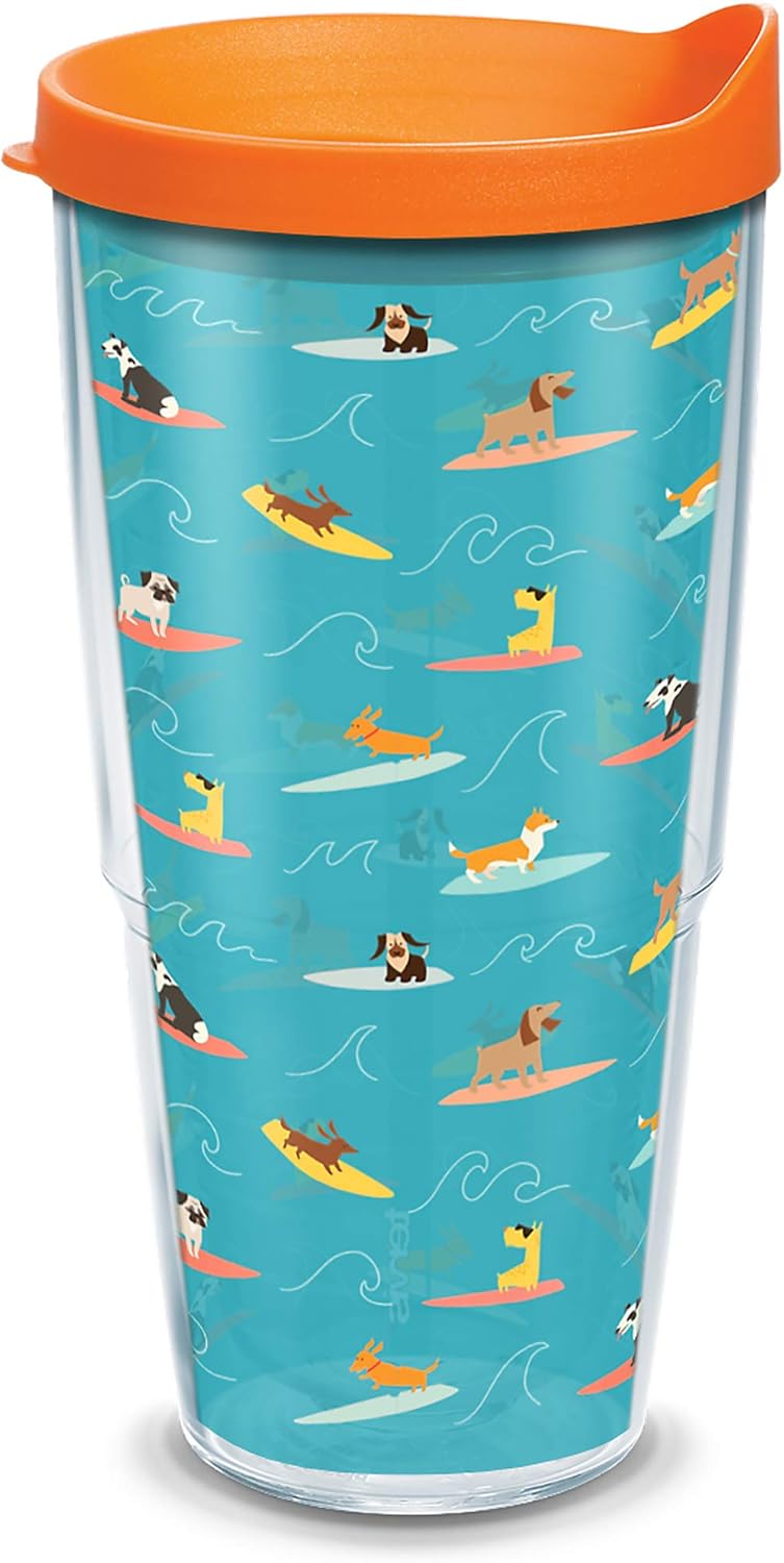 Tervis Vaso aislado de doble pared Surf Dogs hecho en Estados Unidos mantiene las bebidas frías y calientes, 24 onzas, transparente