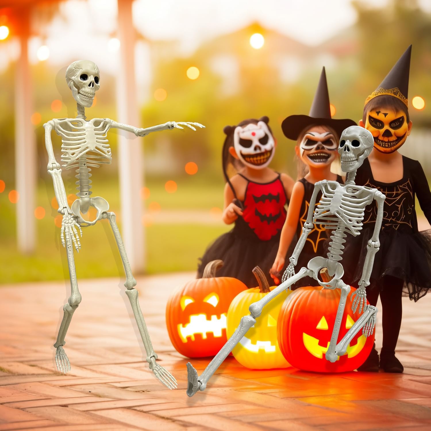 Esqueleto de Halloween de 36 pulgadas de cuerpo completo con articulaciones móviles para decoración de Halloween (esqueleto de Halloween blanco)