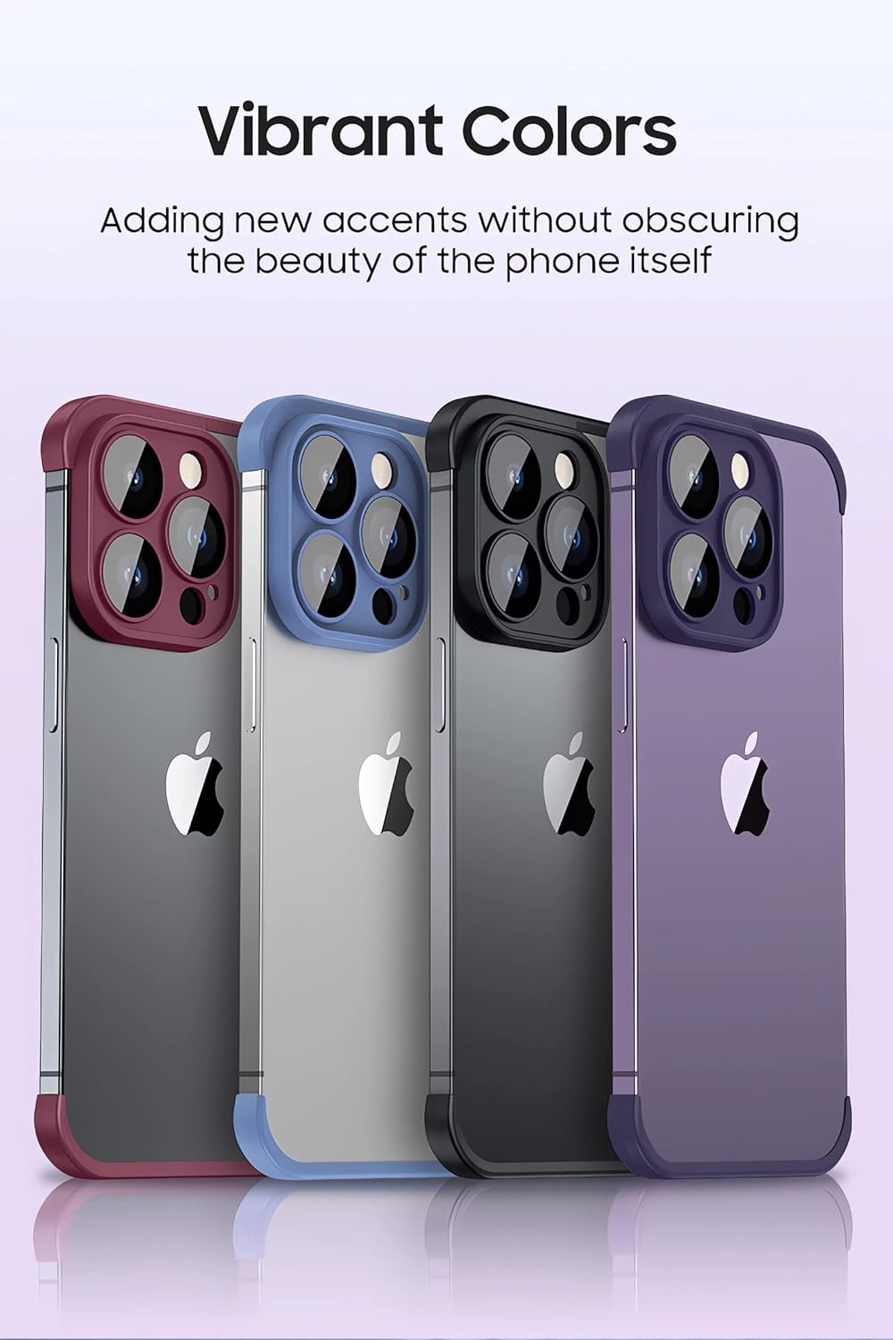 Funda sin marco para iPhone 15 Pro Max con protector de lente de cámara, funda delgada de TPU suave a prueba de golpes, carcasa minimalista pero