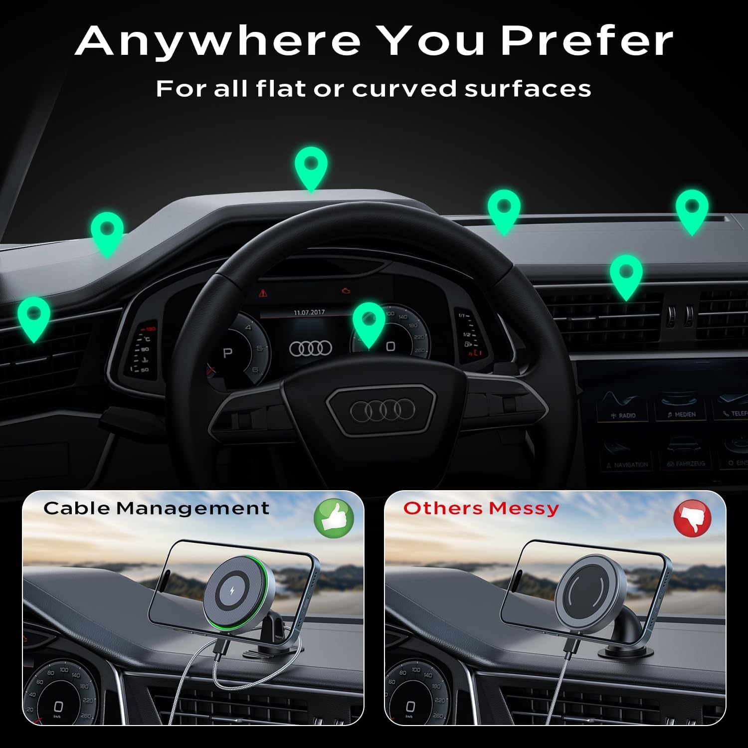 TIKECO Cargador de coche MagSafe, cargador inalámbrico magnético de 15 W, soporte de teléfono para salpicadero de ventilación de aire, soporte