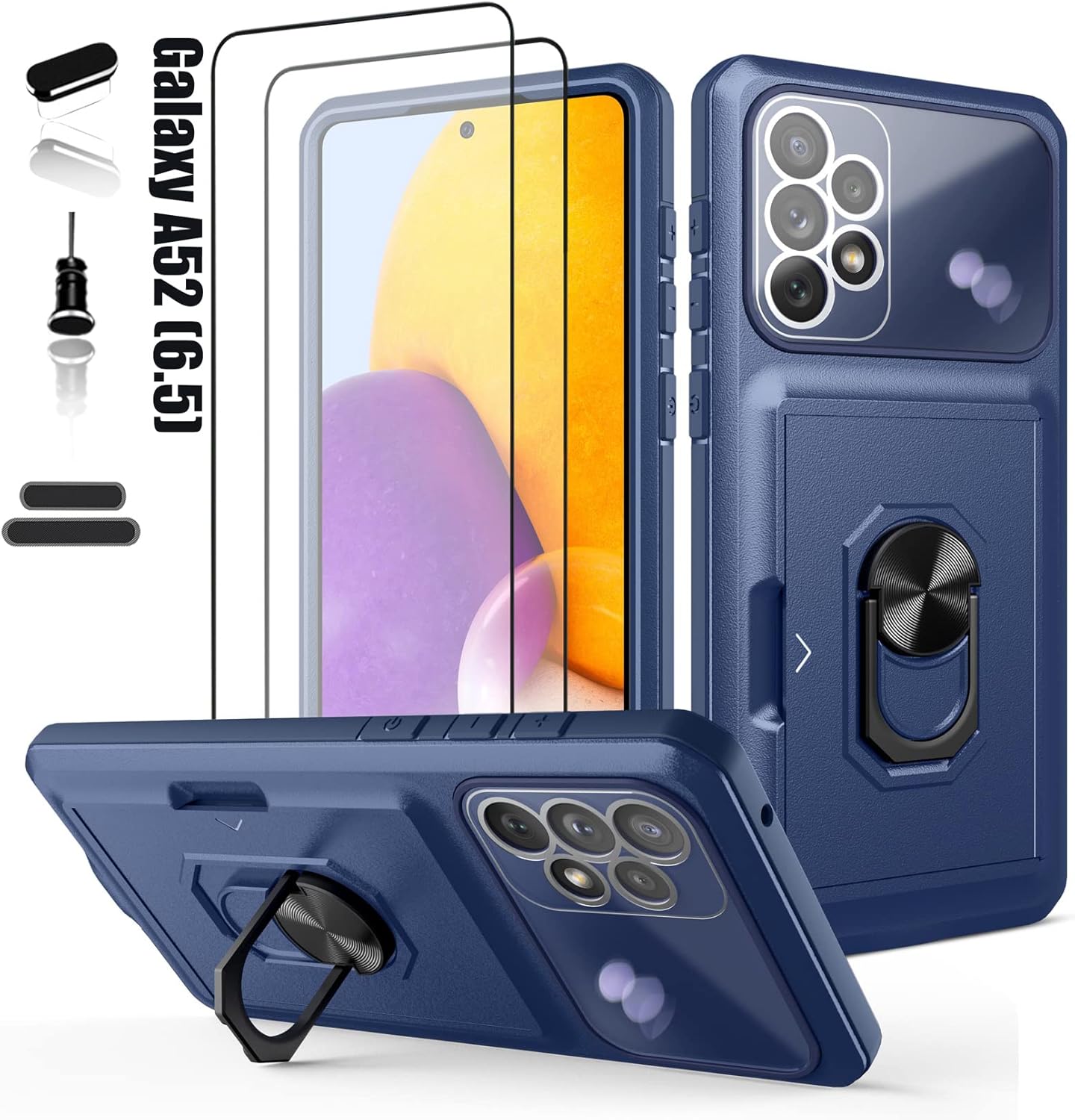 Funda tipo cartera para Samsung Galaxy A52 (5G) de 6.5 pulgadas, ranura para tarjetas de crédito, puerta corrediza, diseño portátil, doble capa