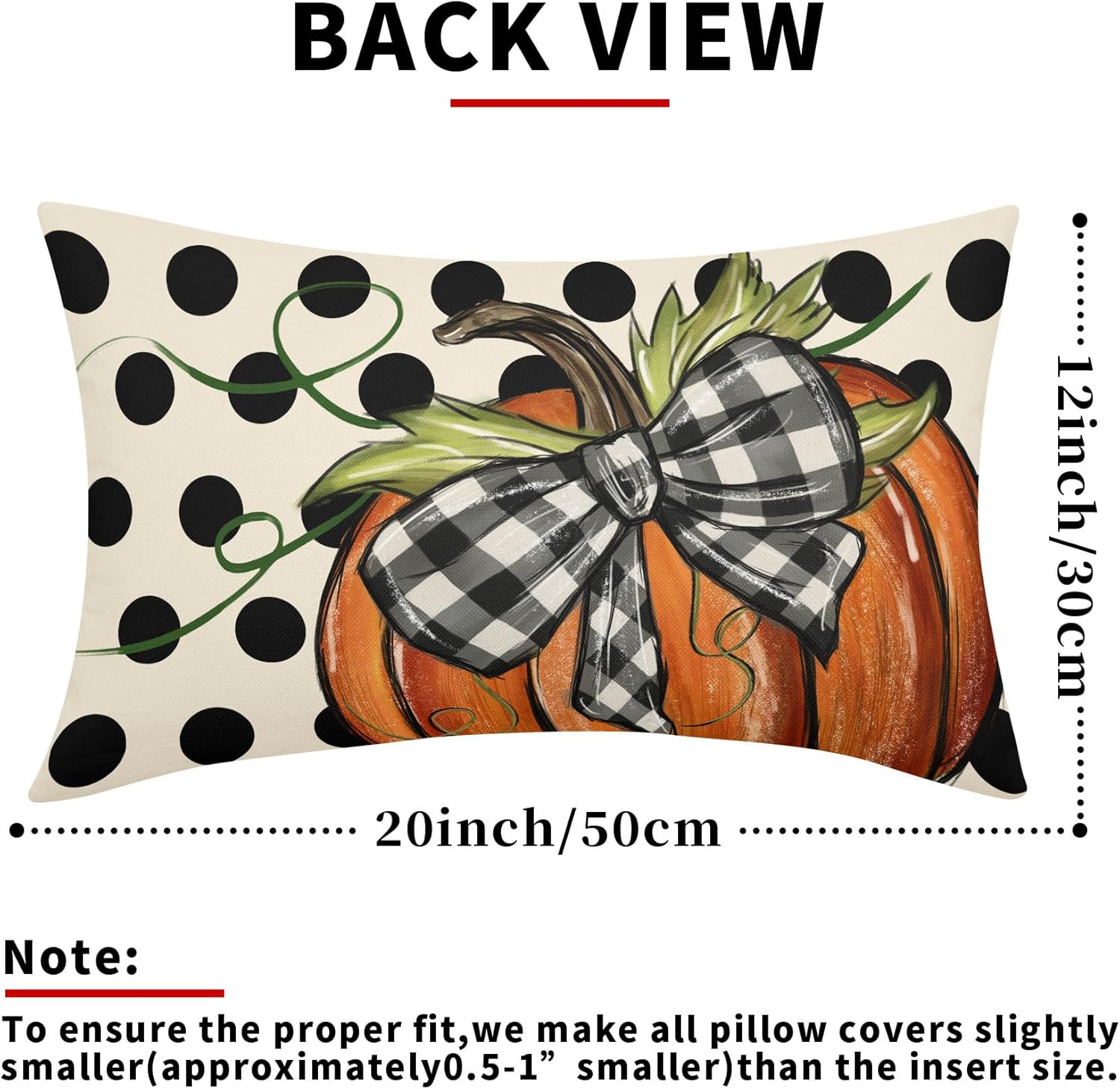 Juego de 2 fundas de almohada lumbares de calabaza con lunares otoñales de 12 x 20 pulgadas, para decoración del hogar, sofá, porche, exteriores