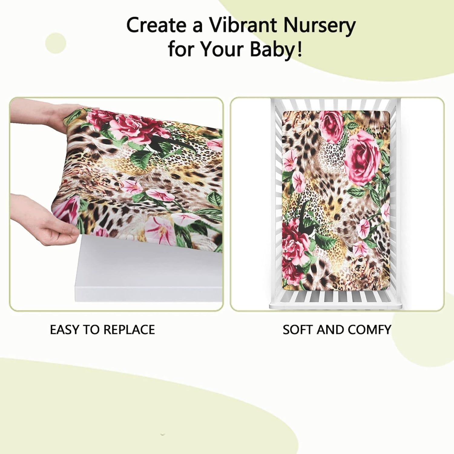 Sábana bajera ajustable para cuna con temática de leopardo, sábana bajera estándar para cuna, suave y elástica, sábana de bebé para niños y niñas,