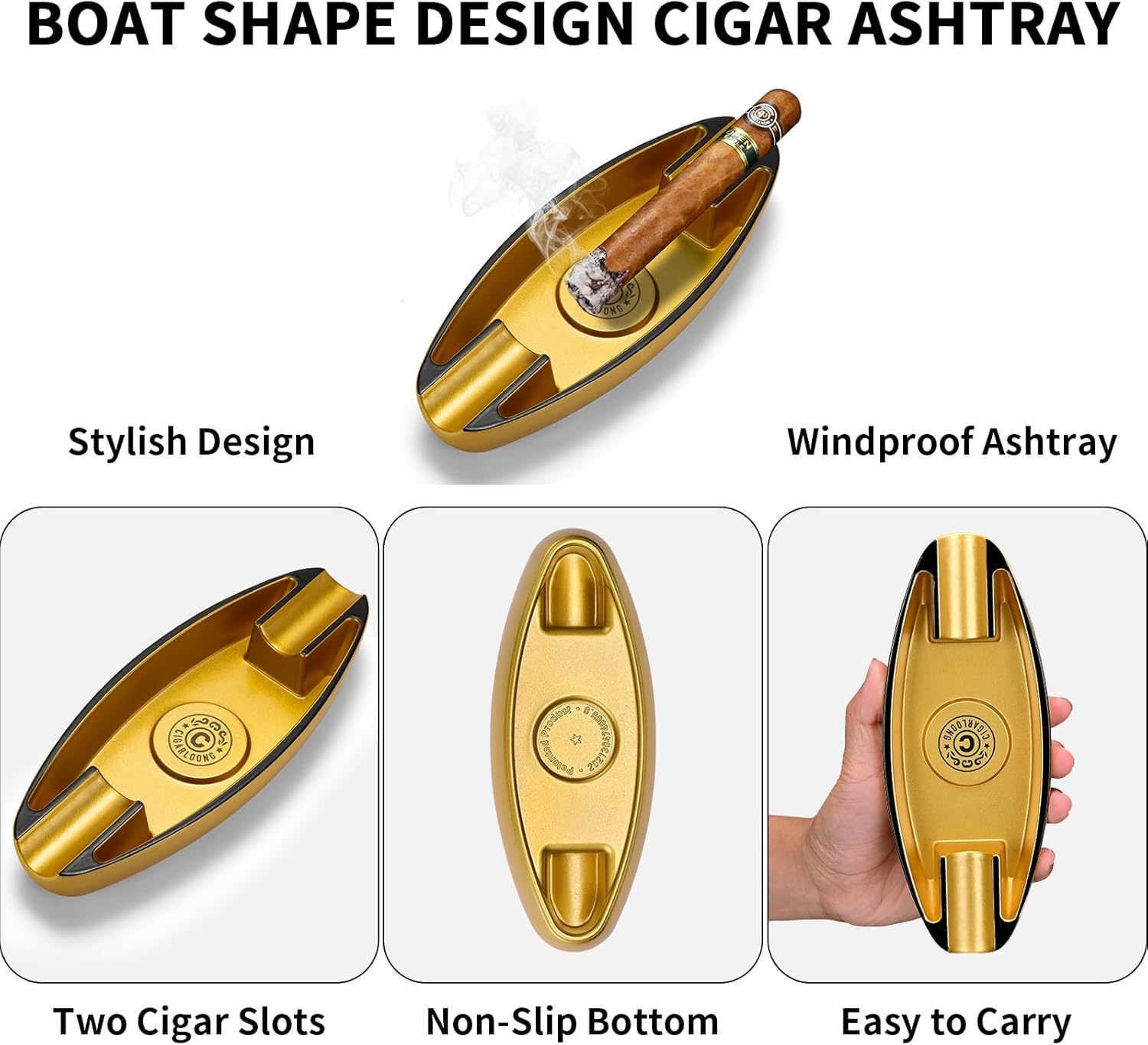 CIGARWONG Cenicero de cigarros con 2 portavasos, cenicero portátil de viaje, único para exteriores e interiores