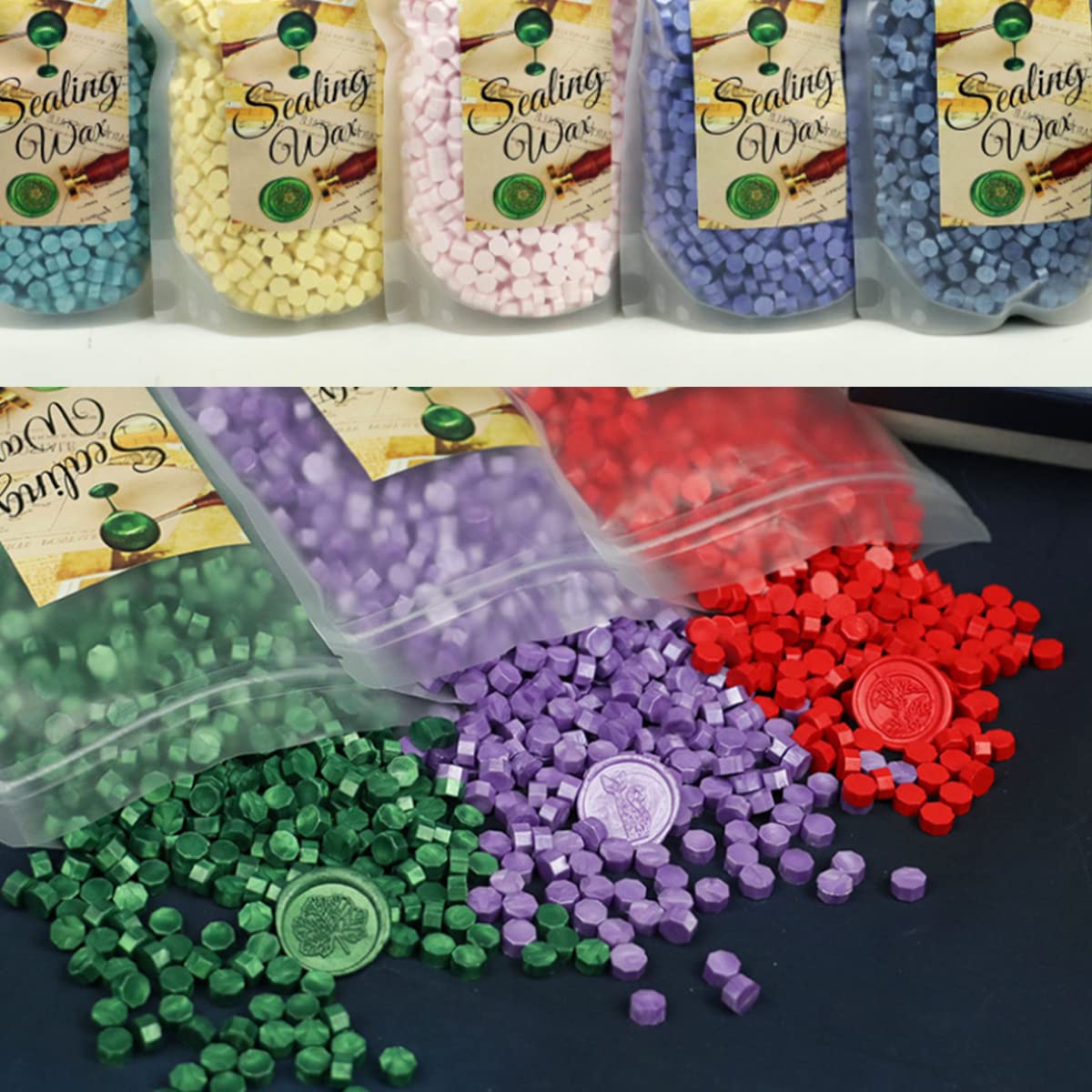 Cuentas de cera de sellado, 17.64 oz, cuentas de sellado de cera verde pino, 1500 cuentas de sello de cera para sello de cera, ideal para adornar