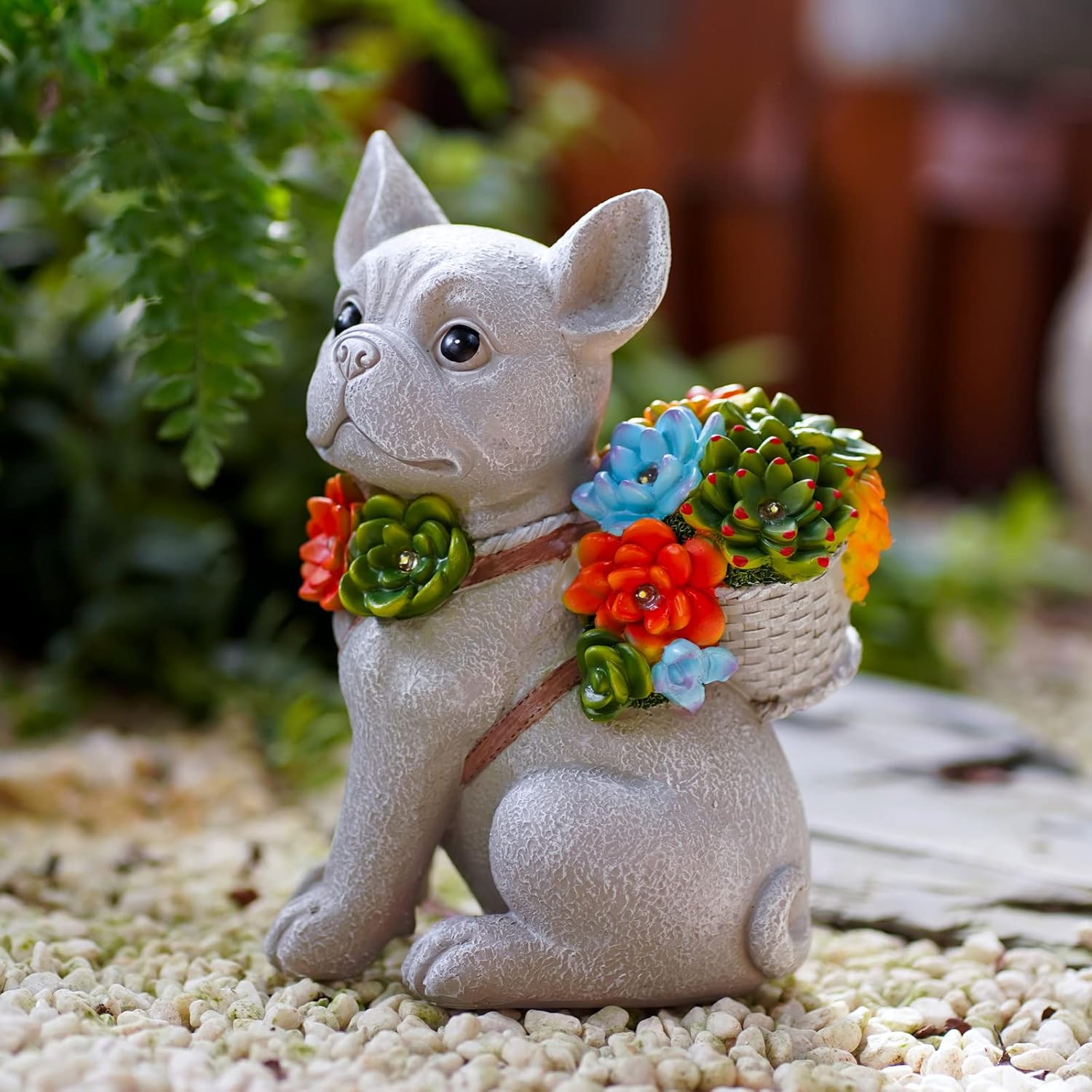 Garden Decor Dog Statue Outdoor – Solar Dog Succulent Figurine Outsides Decorations Puppy for Patio, Balcony, Yard, Lawn Ornament – Unique Gift for