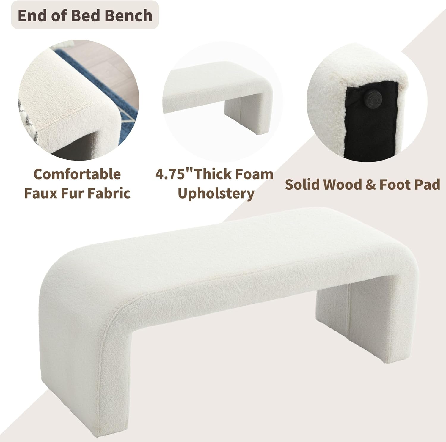 Moderno banco otomano tapizado en cascada para dormitorio, pie de cama, 50 pulgadas, banco de entrada, banco de entrada, asiento de banco para