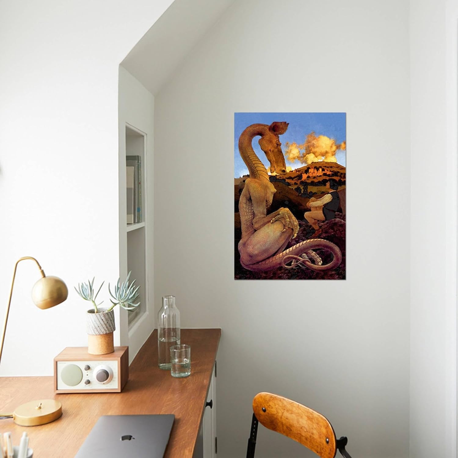 Maxfield Parrish – Lienzo decorativo para pared, diseño de dragón reticente, 16 x 24 pulgadas