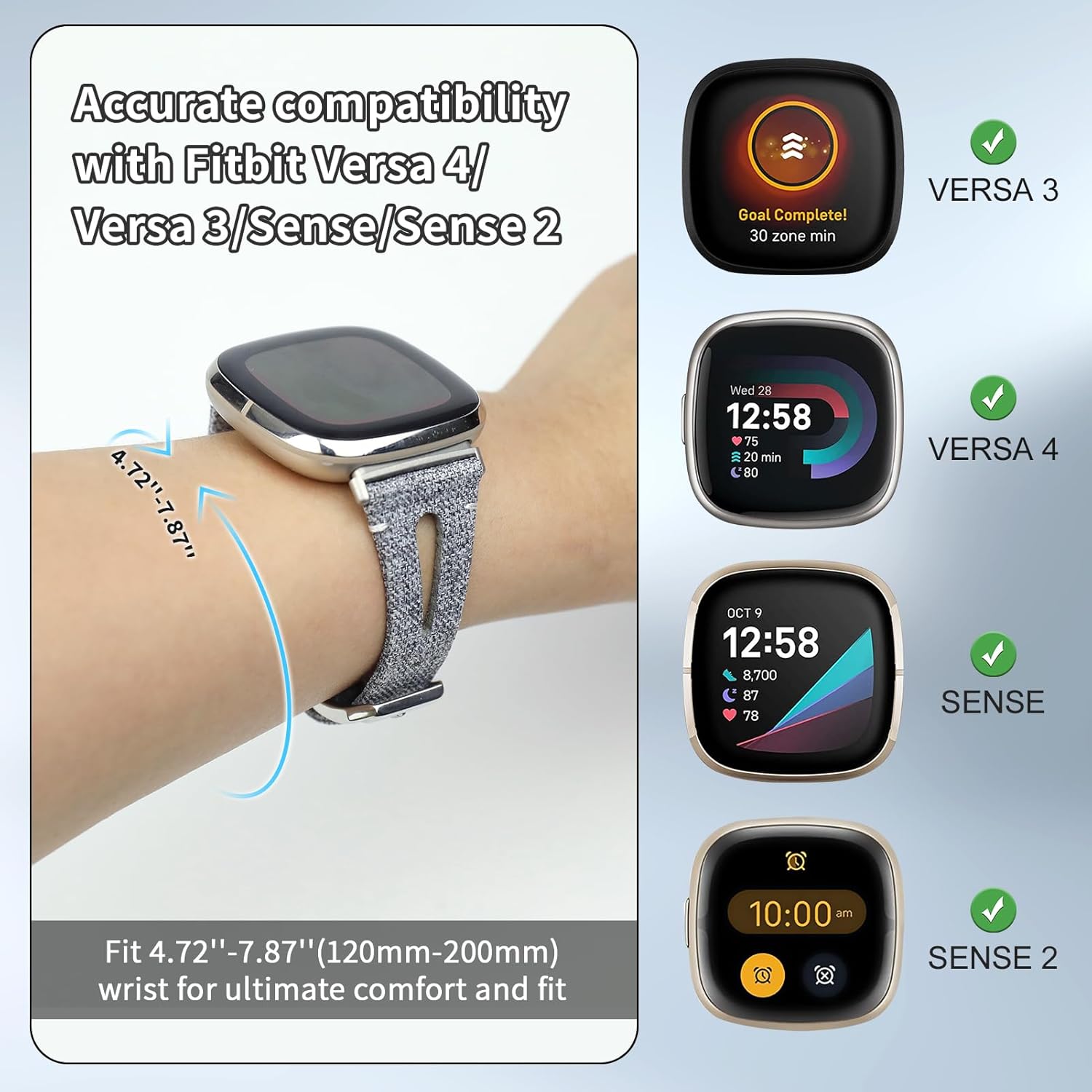 Bandas tejidas para Fitbit Versa 4Sense 2SenseVersa 3 para mujeres y hombres, cómodas correas de repuesto de tela delgada, pulseras deportivas