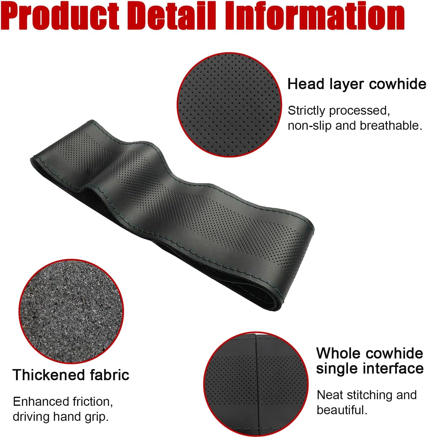 Funda de cuero para volante, protector transpirable antideslizante para volante de automóvil de diámetro máximo de 15 pulgadas, costura DIY con hilo