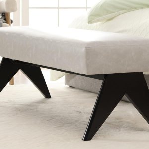 VESCASA Banco de comedor tapizado de piel sintética con patas de madera negra, entrada de 45.25 pulgadas de ancho, banco acolchado moderno para VESCASA Banco de comedor tapizado de piel sintética con patas de madera negra, entrada de 45.25 pulgadas de ancho, banco acolchado moderno para