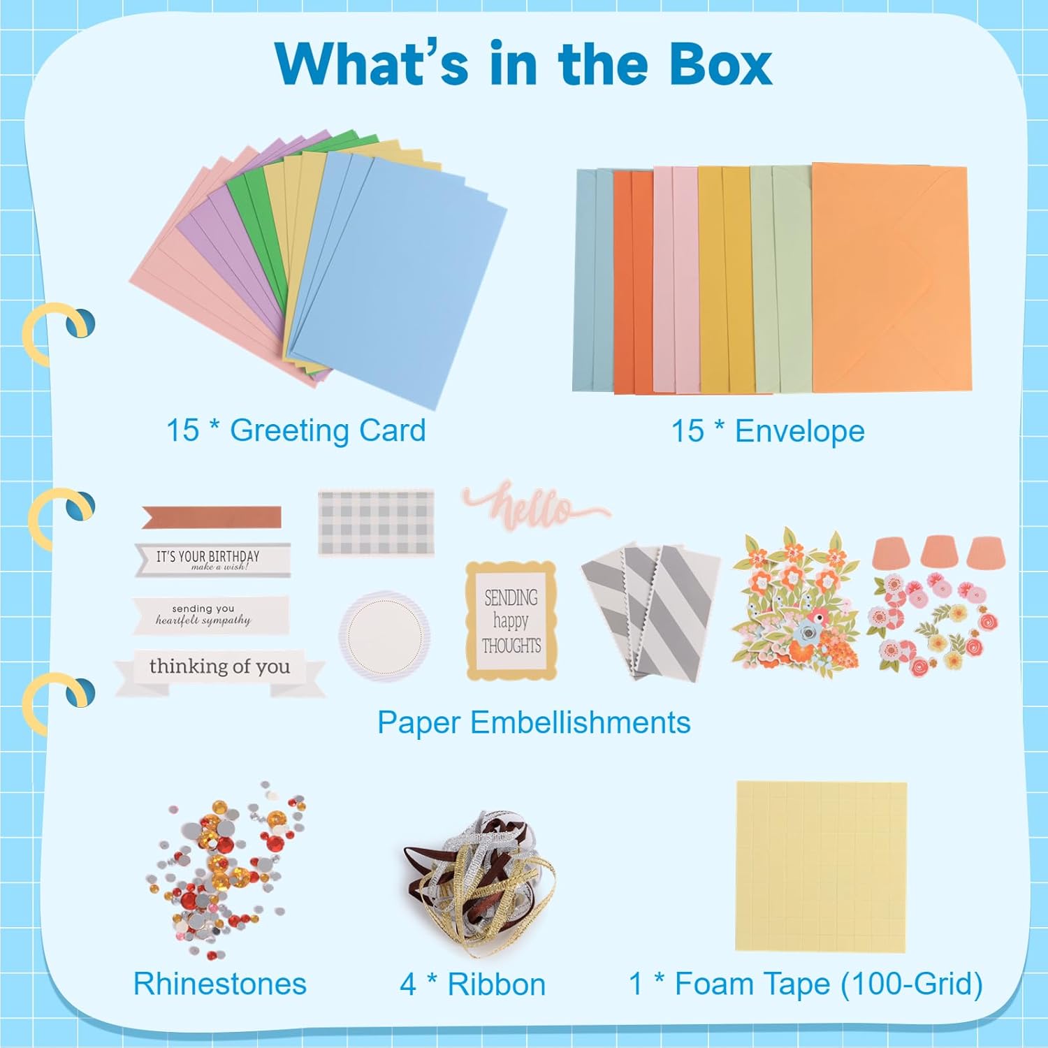Kit de tarjetas de felicitación de papel, juego de tarjetas de felicitación caseras, kit de material para hacer tarjetas caseras, 15 tarjetas de
