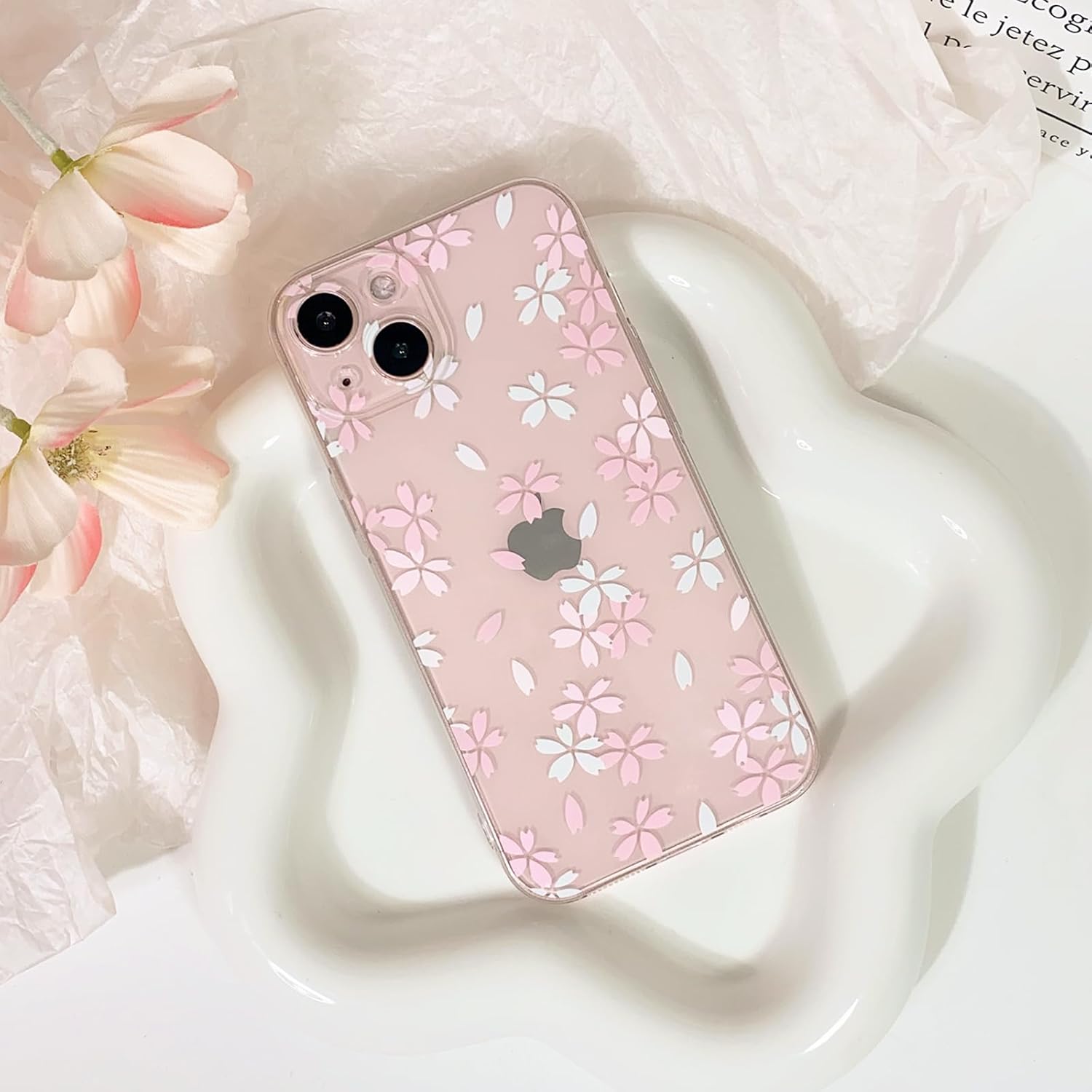 Funda compatible con iPhone 13, bonito diseño floral transparente para niñas y mujeres, TPU suave a prueba de golpes, protector femenino para iPhone