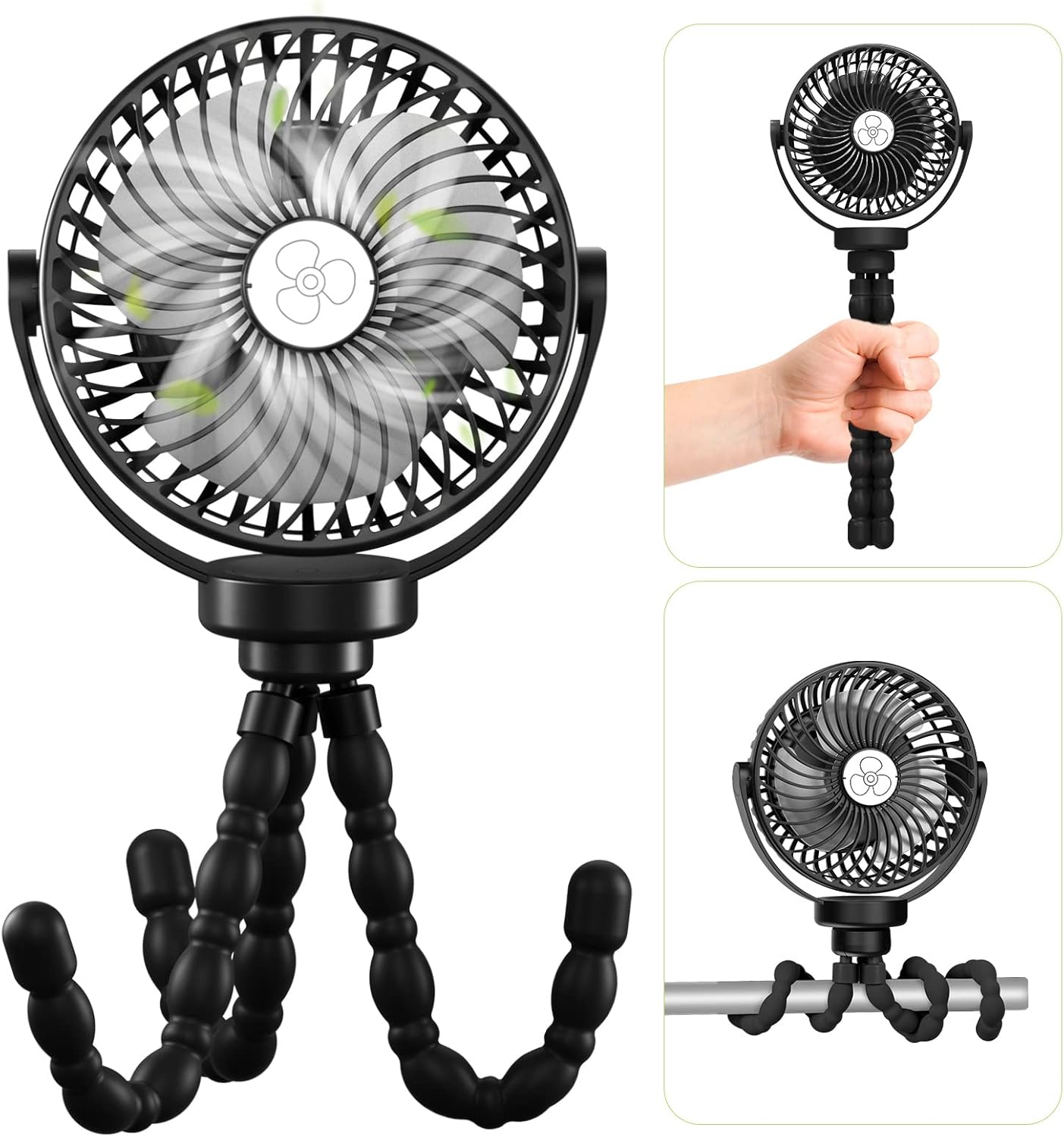 VASG Ventilador de cochecito a pilas, mini ventilador de mano con clip con trípode flexible, ventilador de bebé alimentado por batería, ventilador