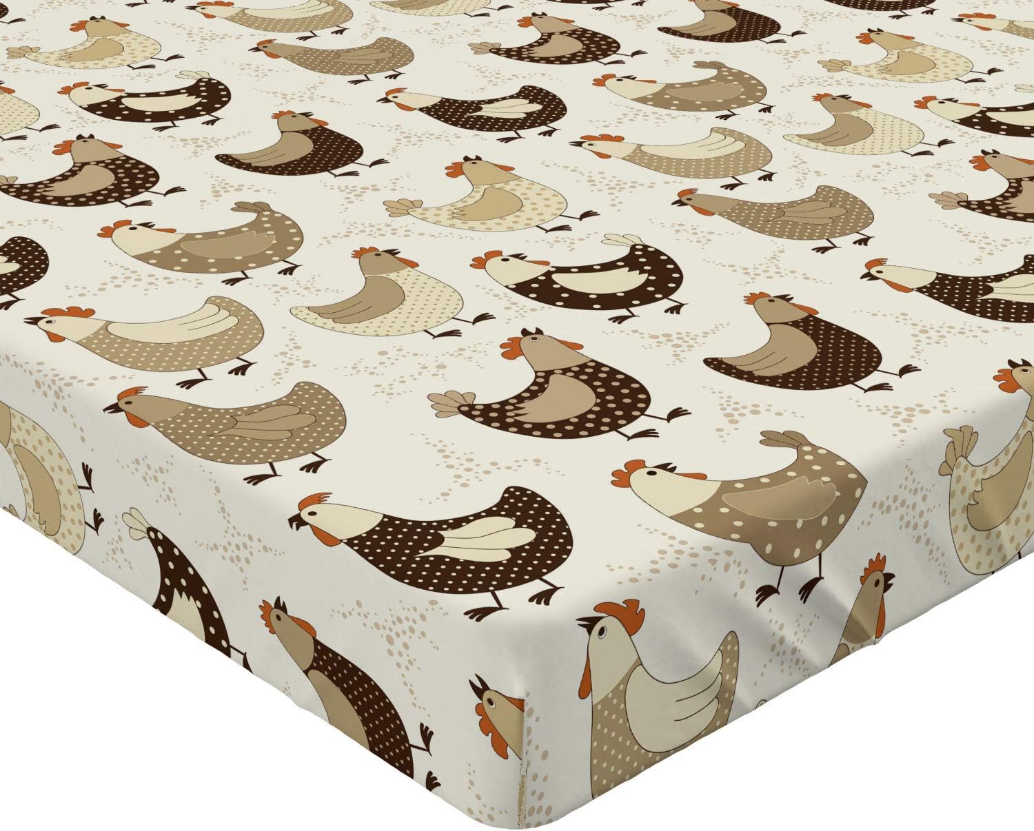 Ambesonne Sábana bajera ajustable de pollo, animales de la aldea agrícola con diseño retro de lunares, funda de cama con bolsillo profundo elástico