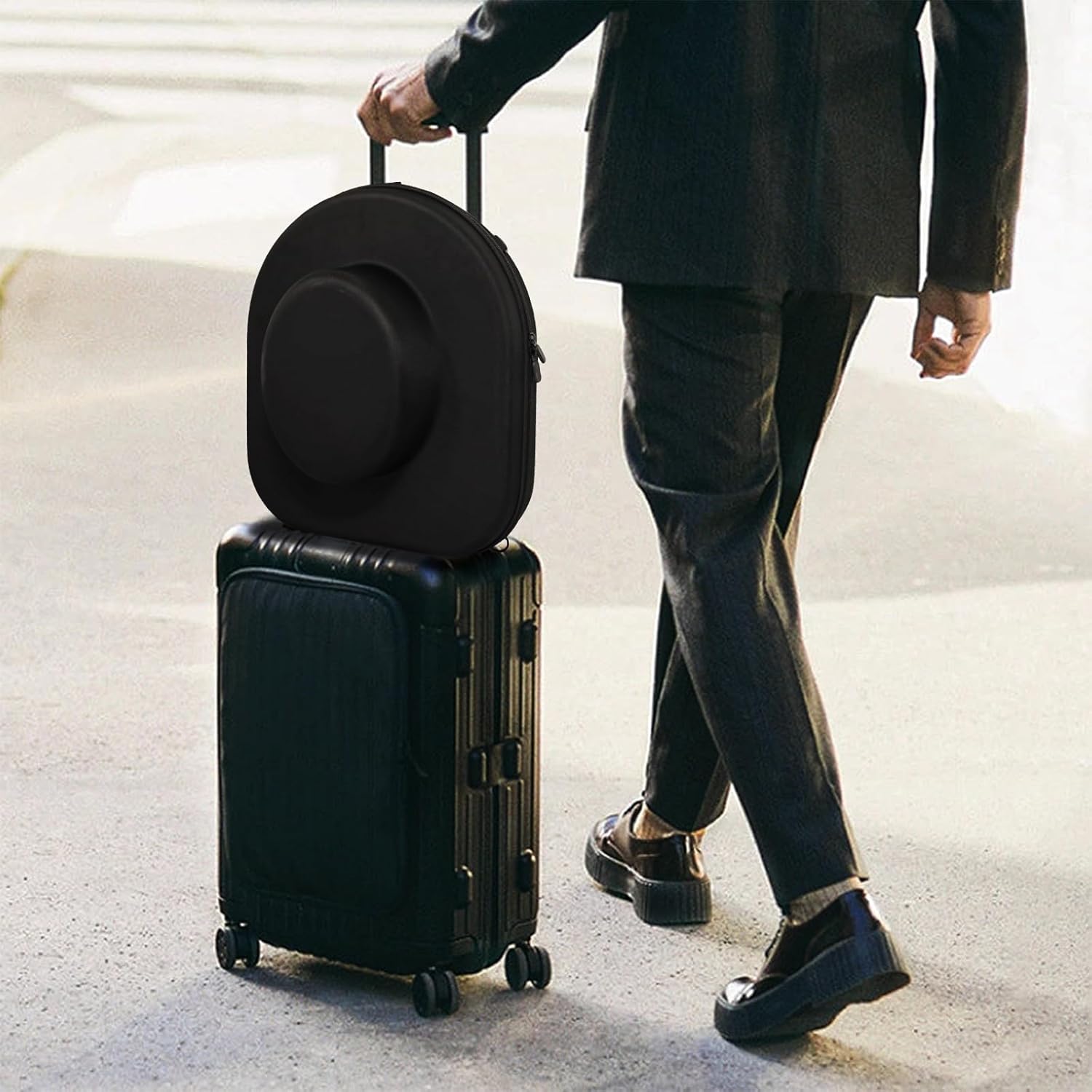 Funda de transporte para sombreros de viaje, caja de almacenamiento antipresión para sombreros con asa de transporte, correas de hombro y equipaje,
