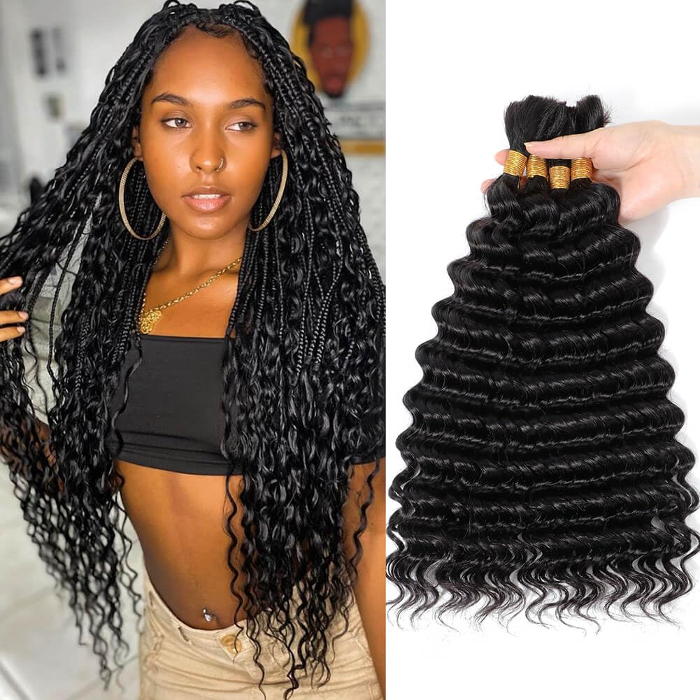 Urbeauty Cabello humano trenzado, cabello humano ondulado profundo para trenzar, cabello humano rizado para trenzas bohemias, sin
