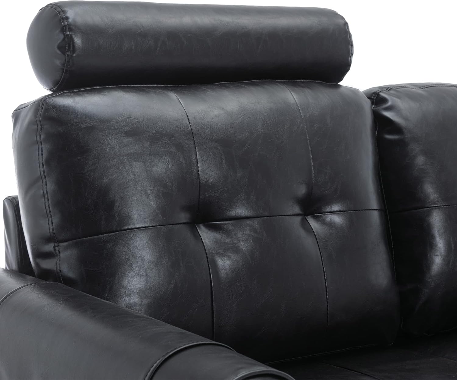 Sofá para sala de estar, sofá de cuero negro con portavasos y gran espacio de almacenamiento debajo del sofá para dormitorio, estudio de oficina