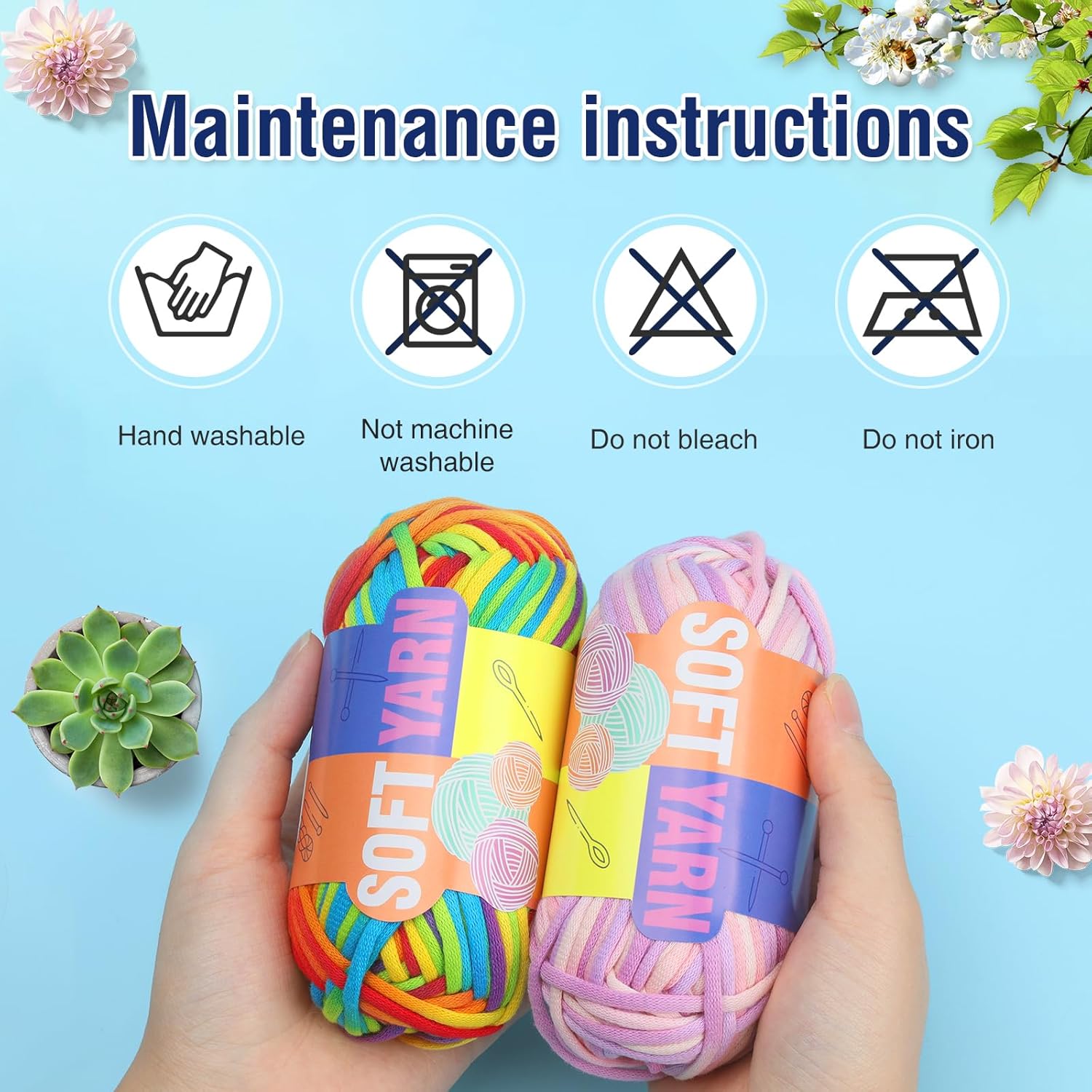 IMZAY Hilo de 3.52 onzas para ganchillo, hilo de algodón e hilo para principiantes con costuras fáciles de ver, ganchos de mango ergonómico, hilo