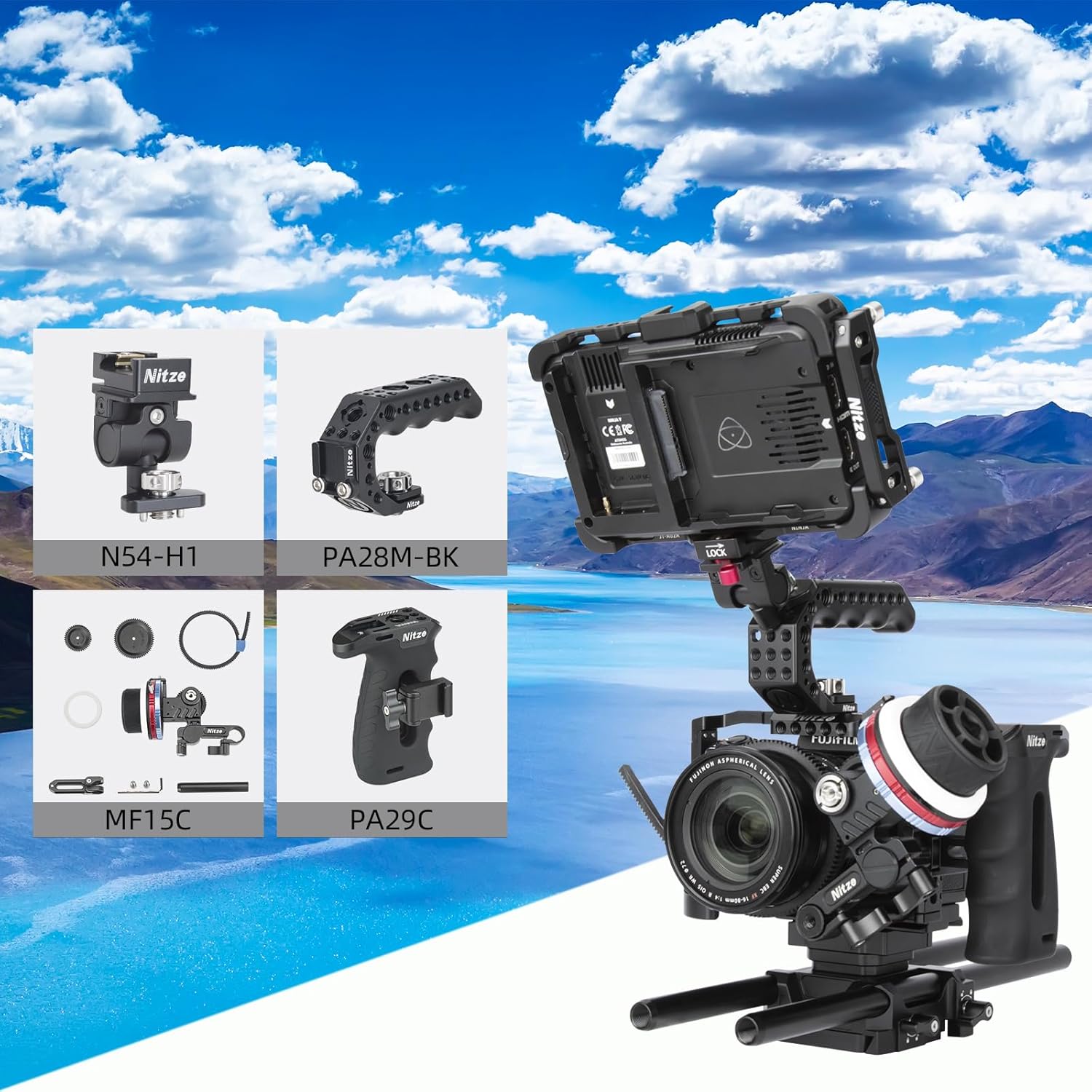 Nitze Jaula X-H2X-H2S para cámara FUJIFILM X-H2FUJIFILM X-H2S con zapata fría incorporada, riel NATO y placa de liberación rápida Arca – T-F04A