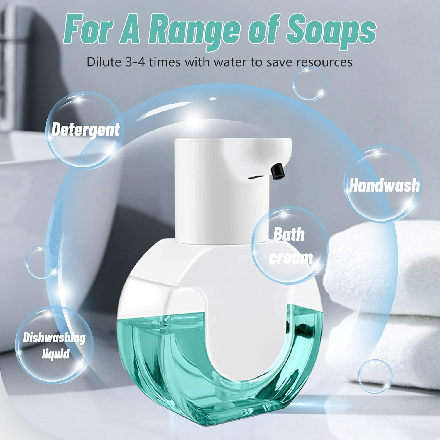 Dispensador automático de jabón líquido, dispensador de jabón sin contacto de 14.2 oz14.2 fl oz, dispensador de jabón recargable con control de 4