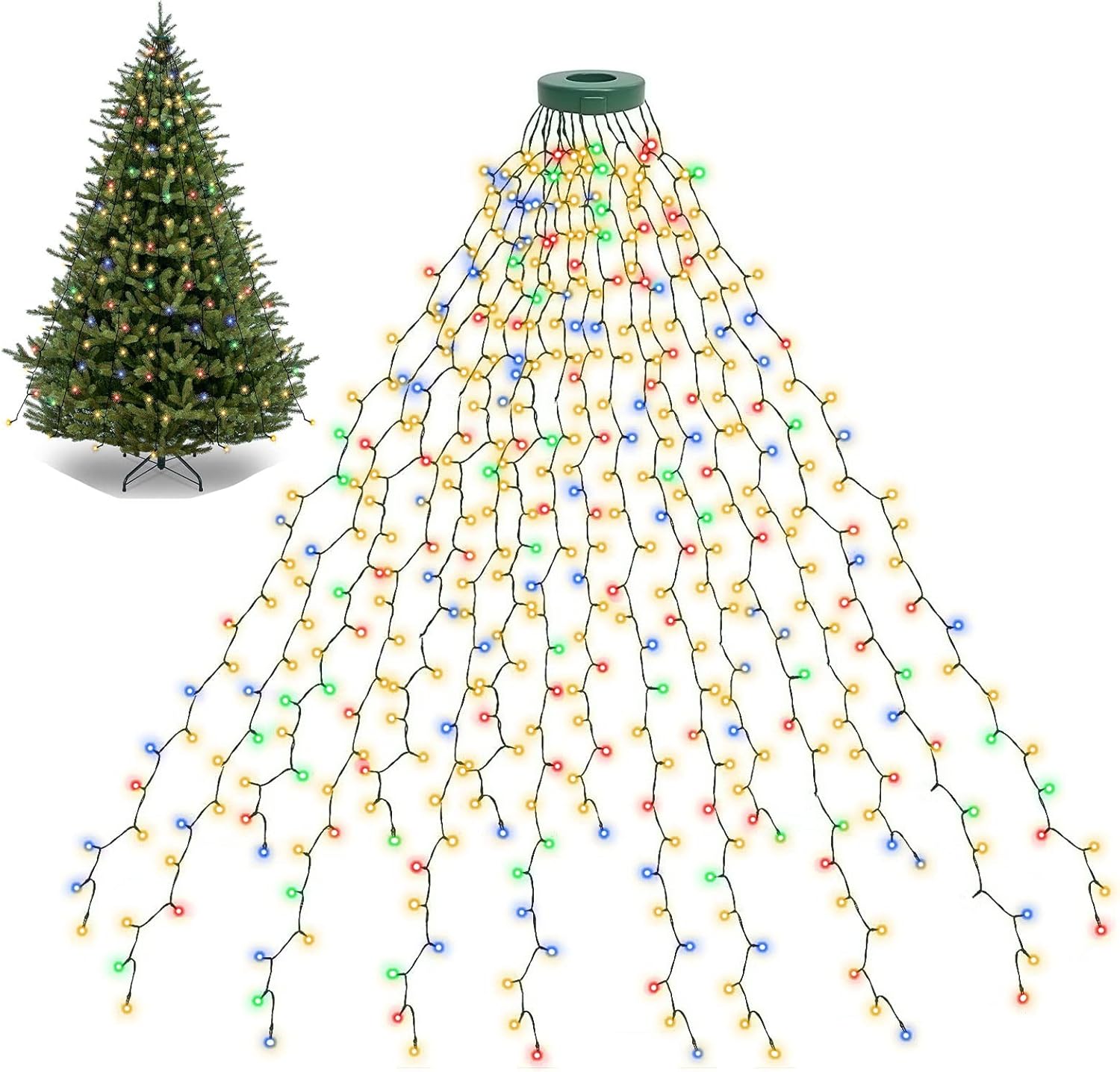 BOLWEO Luces de árbol de Navidad, 592 luces LED de 16 líneas de luces de Navidad para árbol, 8 modos para árbol de Navidad de 8 a 10 pies,